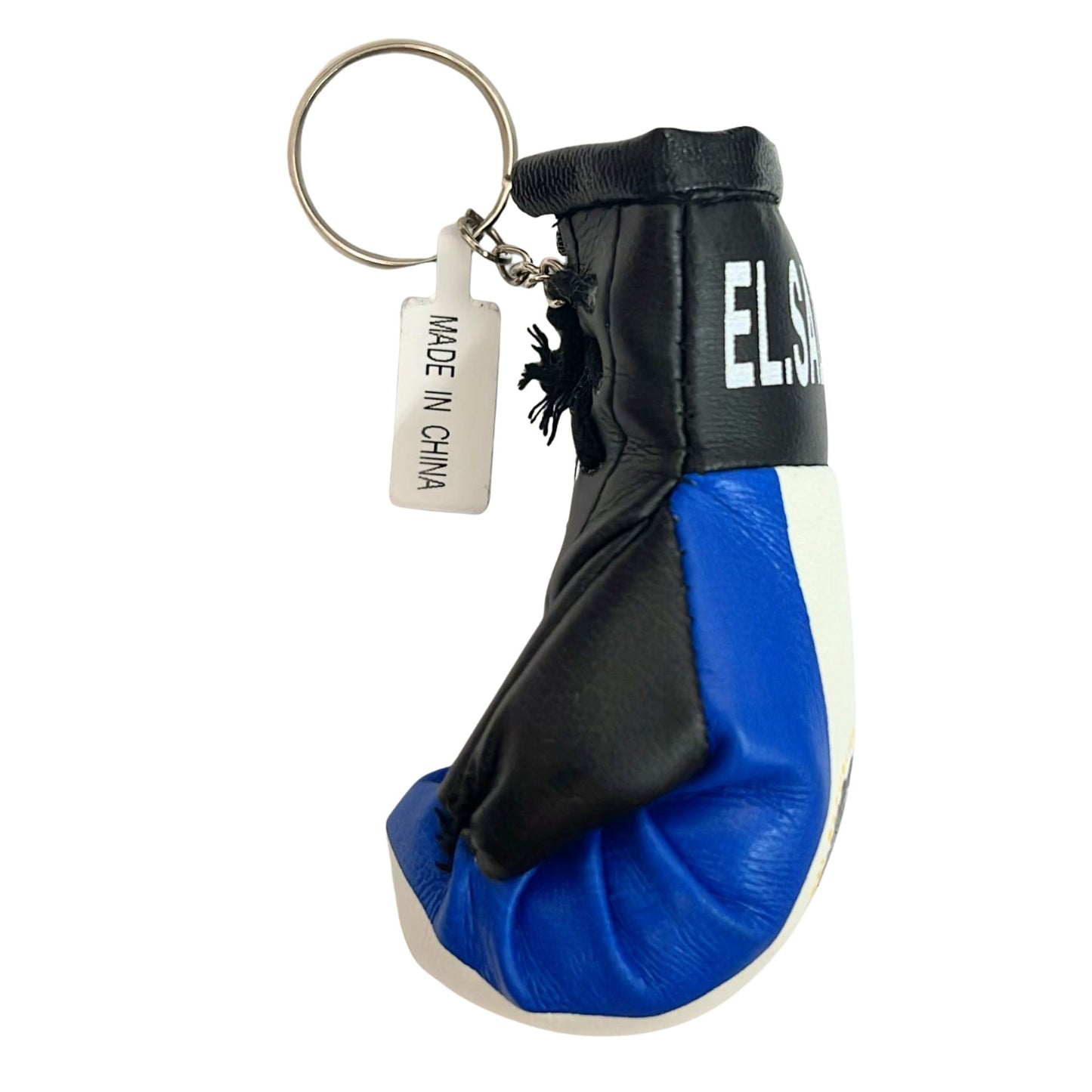 Blue and black boxing glove keychain with 'ELSA' branding on a white background
