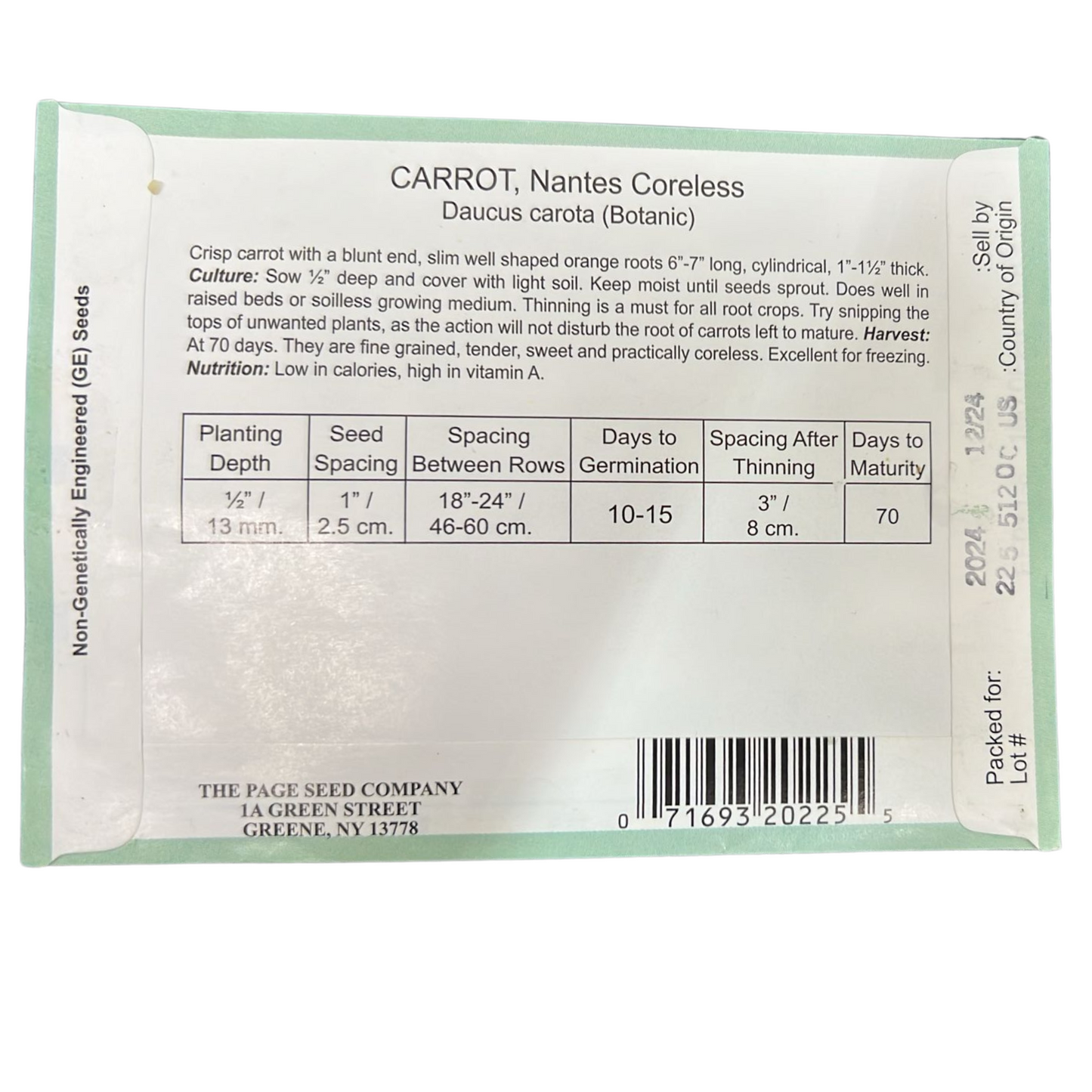 Valley Greene 300mg Carrot Nantes Coreless Seeds : 2CT