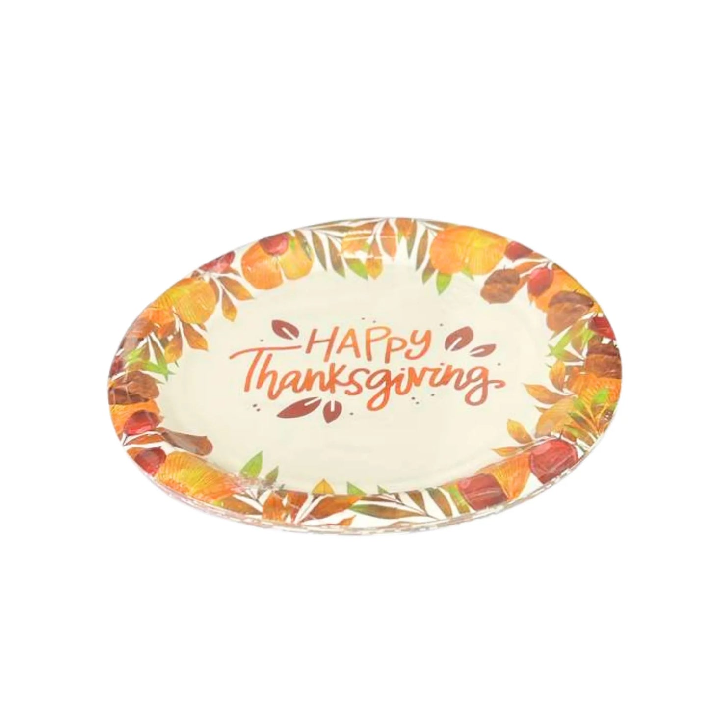 Happy Thanksgiving” Fall-Themed 7" Disposable Paper Desserts/Appetizer Plates-8CT