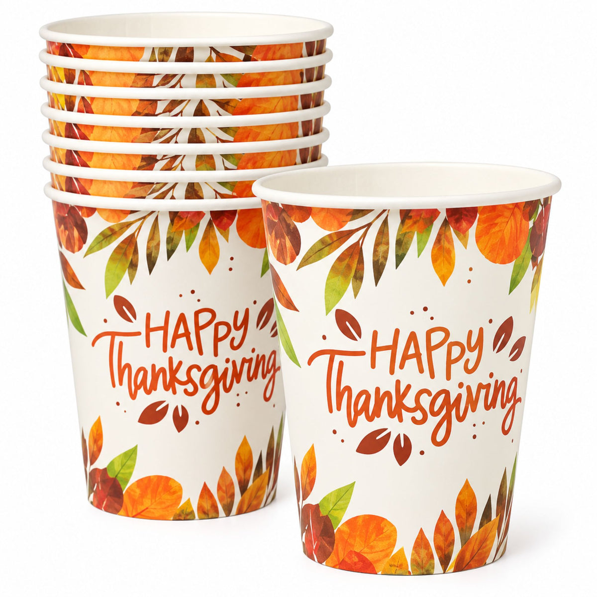 9 oz “Happy Thanksgiving” Disposable Paper Cups (8 Pack)!