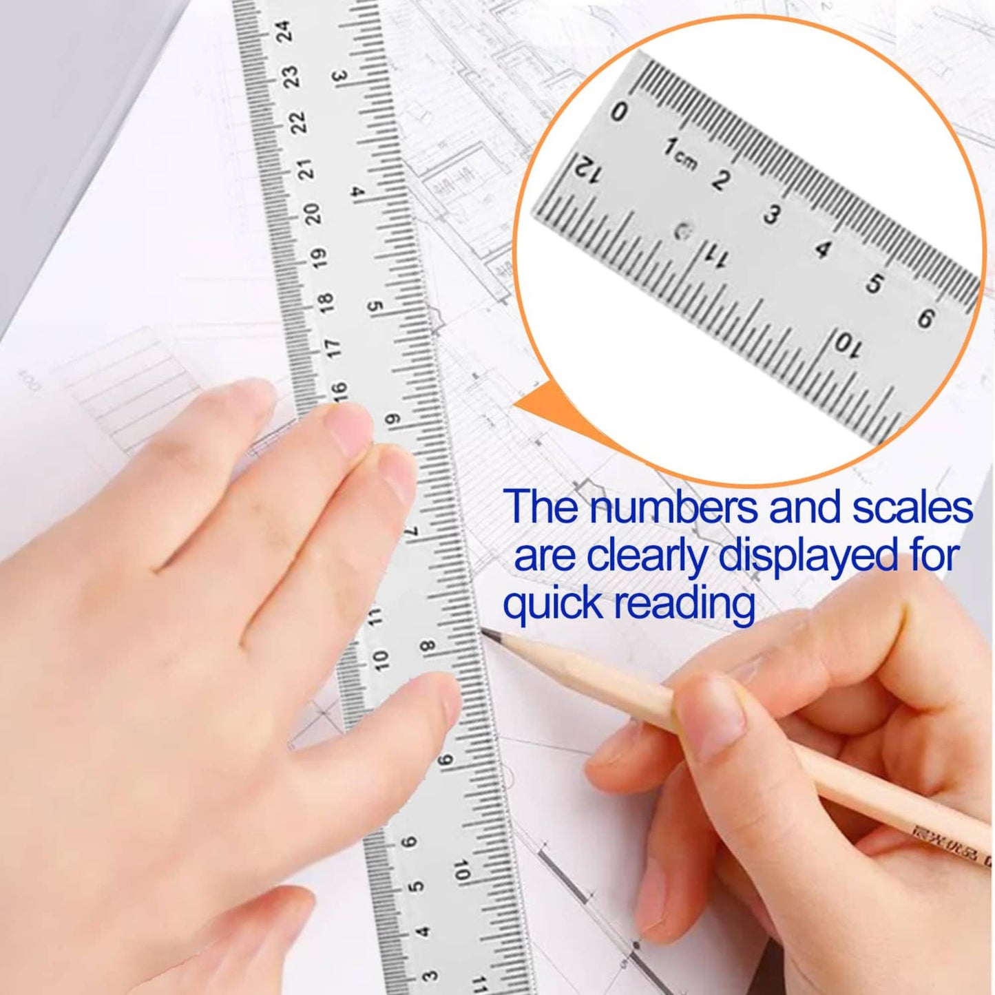 Acrylic Clear Ruler with Raised Center Grip