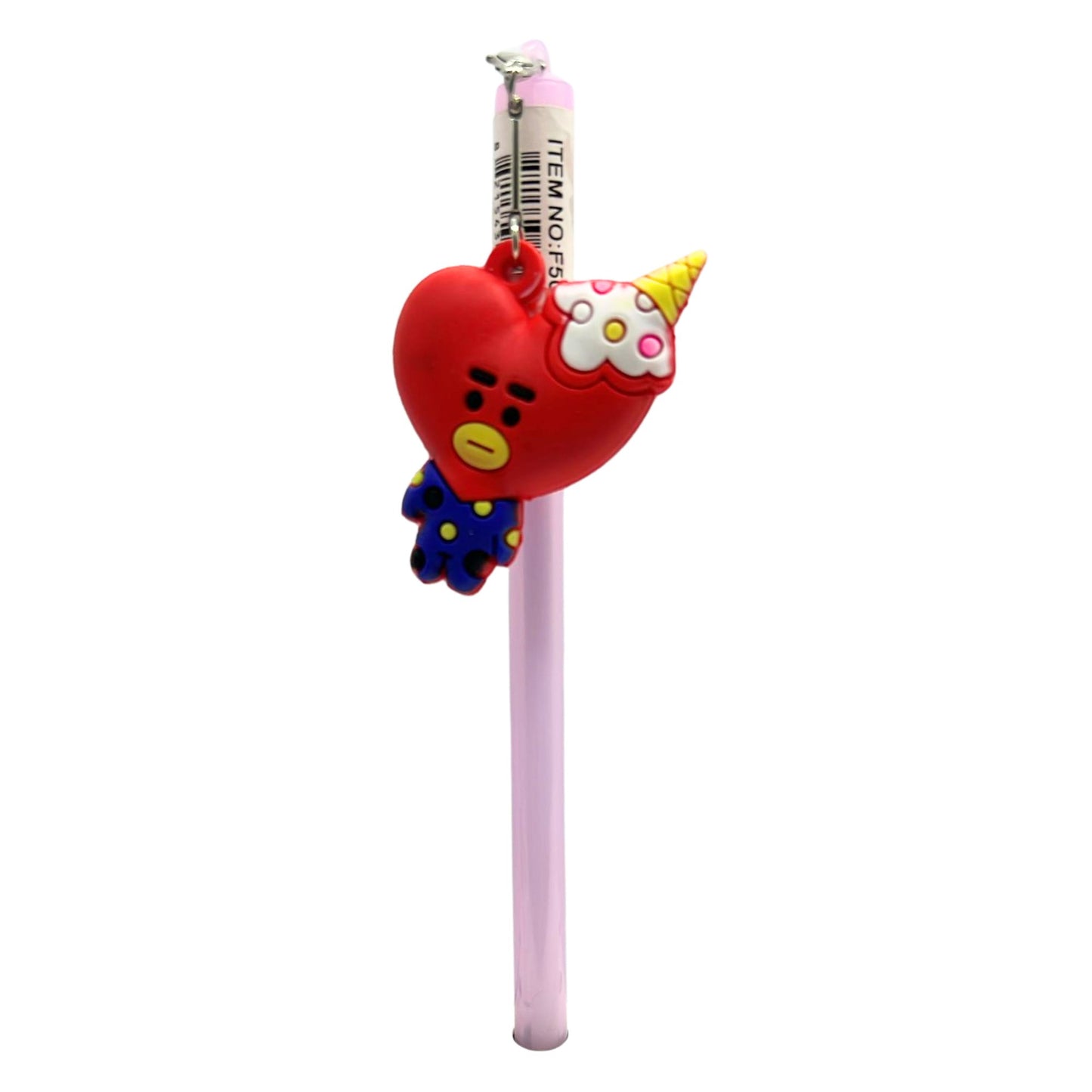 Ballpoint Pen with Stuffed Heart and Child Face Chain