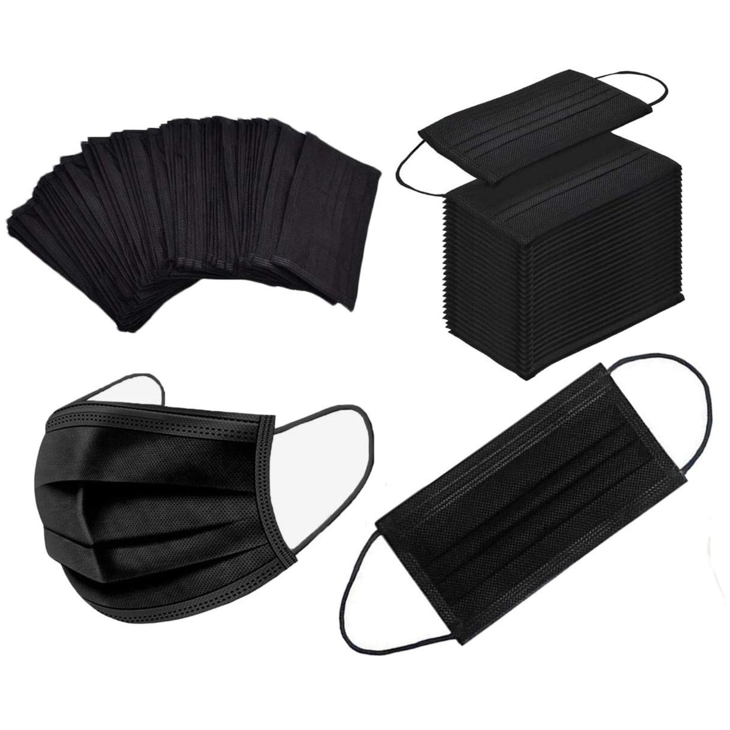 Disposable Black 3-Ply Face Masks with Elastic Earloops
