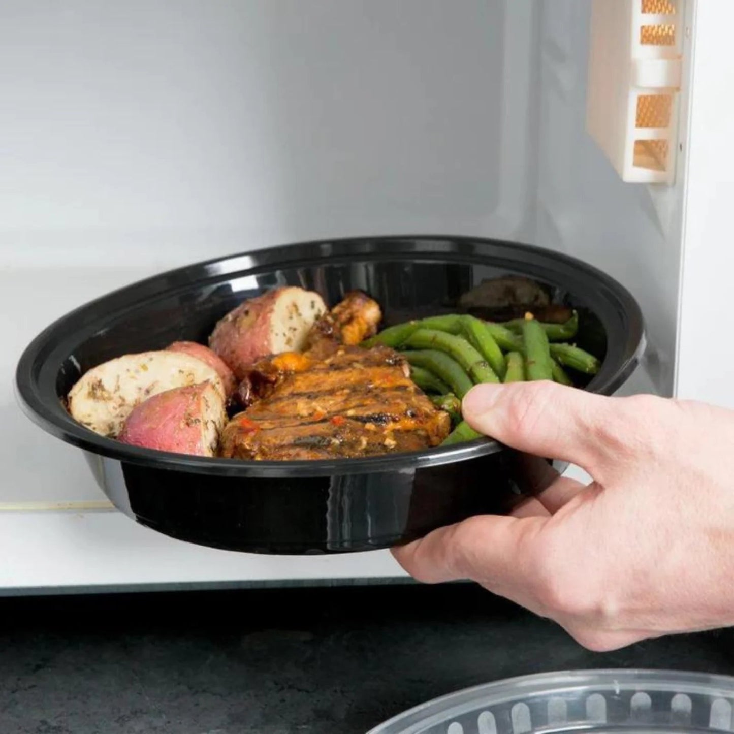 Black Meal Prep/Round Bento Box Disposable Container with Clear Lid