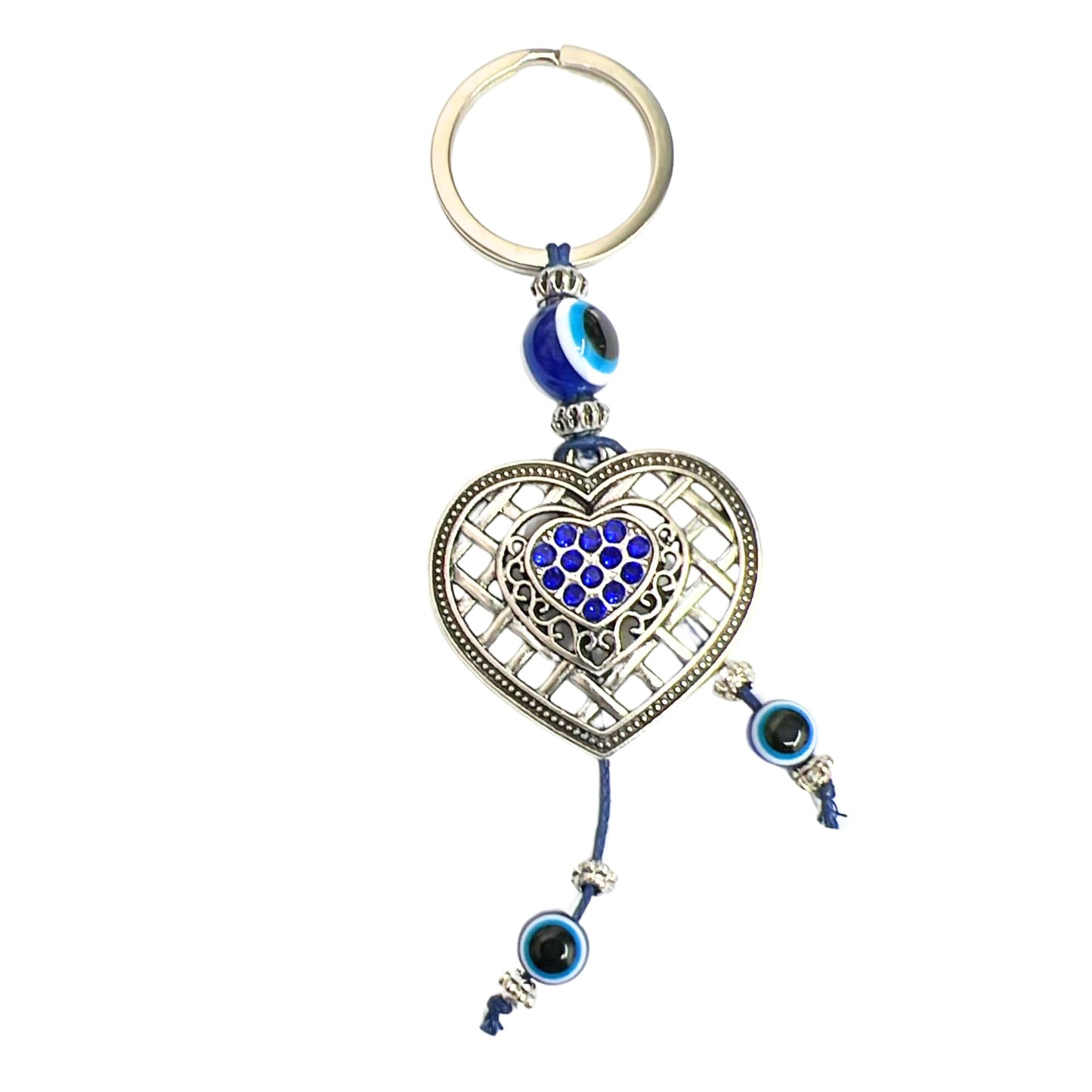 Rhinestone Blue Heart & Evil Eye Keychain – Eye-Catch