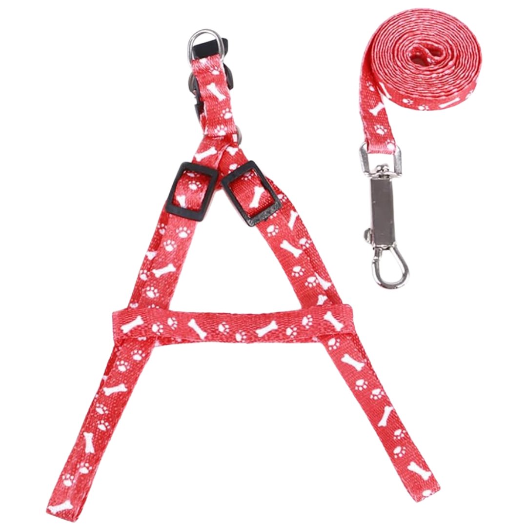 Bone Paw Printing Dog Harness with Leash for Puppies, Dogs & Cats