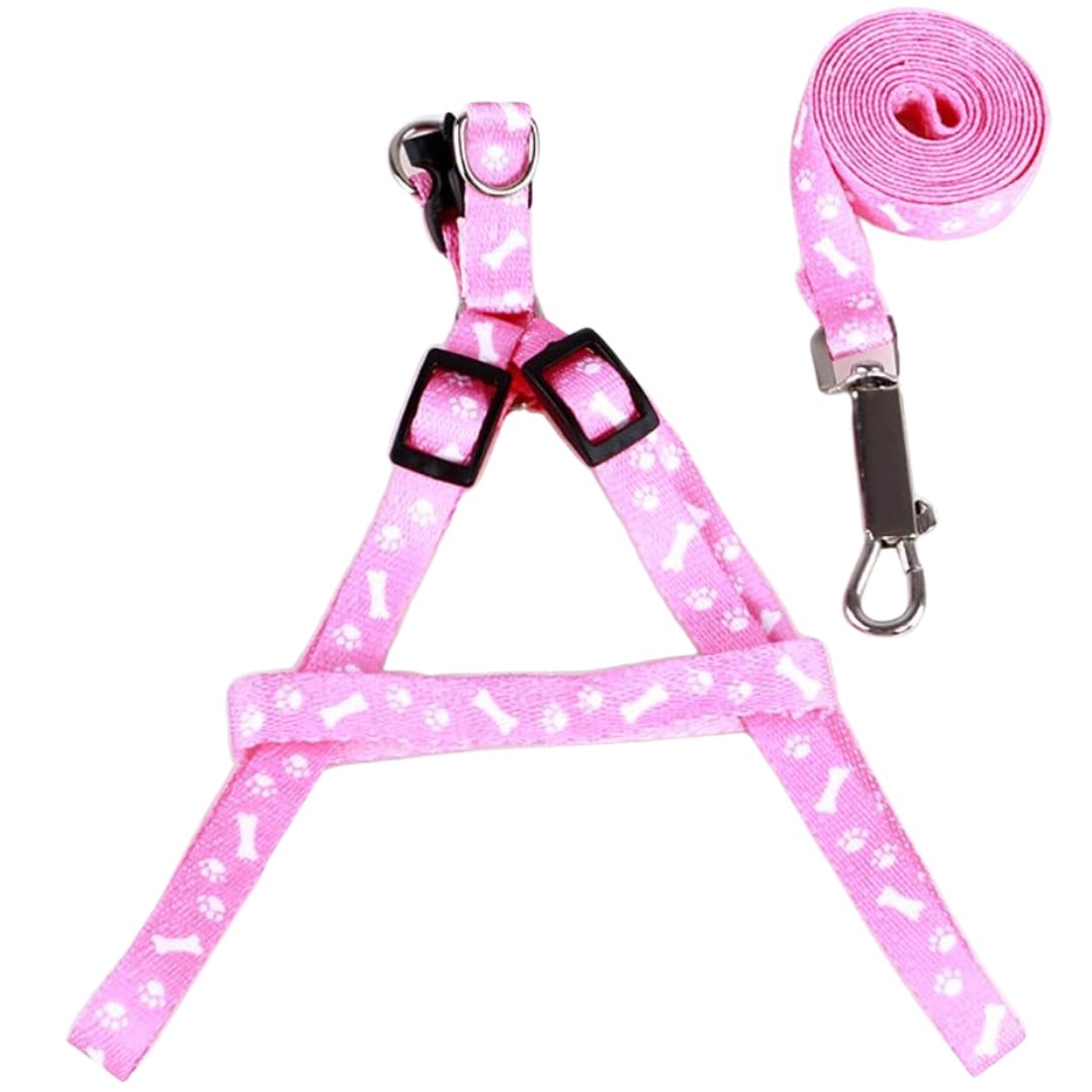 Bone Paw Printing Dog Harness with Leash for Puppies, Dogs & Cats