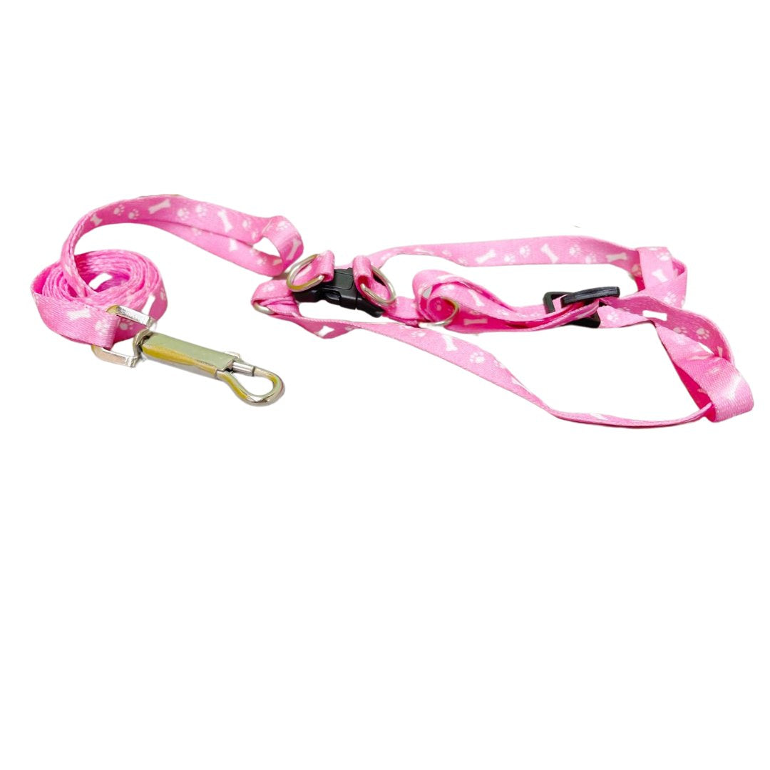 Bone Paw Printing Dog Harness with Leash for Puppies, Dogs & Cats