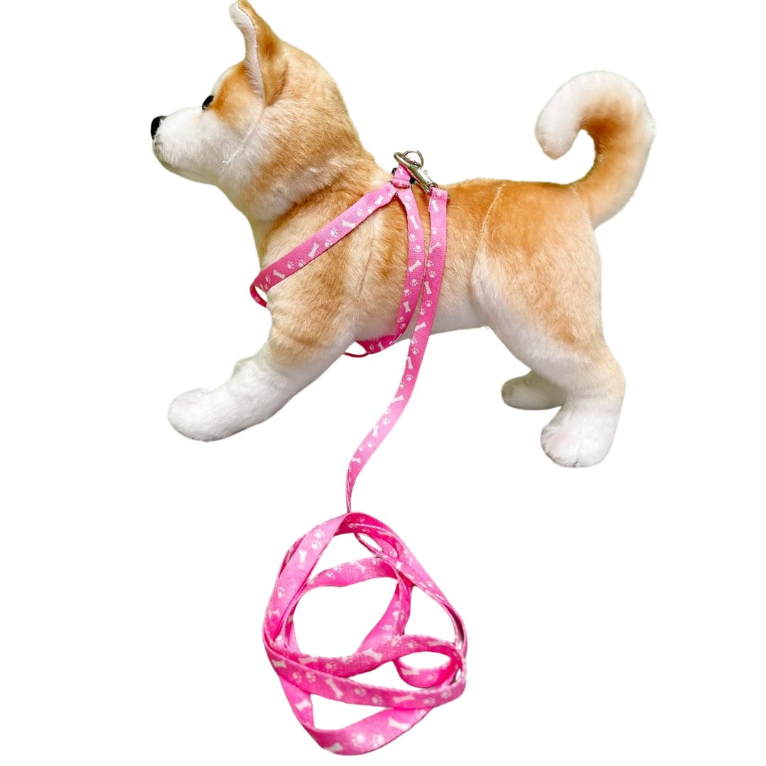 Bone Paw Printing Dog Harness with Leash for Puppies, Dogs & Cats