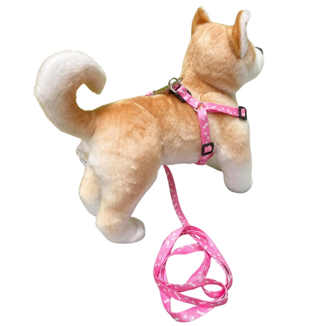 Bone Paw Printing Dog Harness with Leash for Puppies, Dogs & Cats