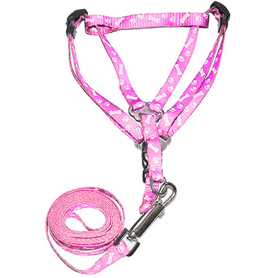 Bone Paw Printing Dog Harness with Leash for Puppies, Dogs & Cats