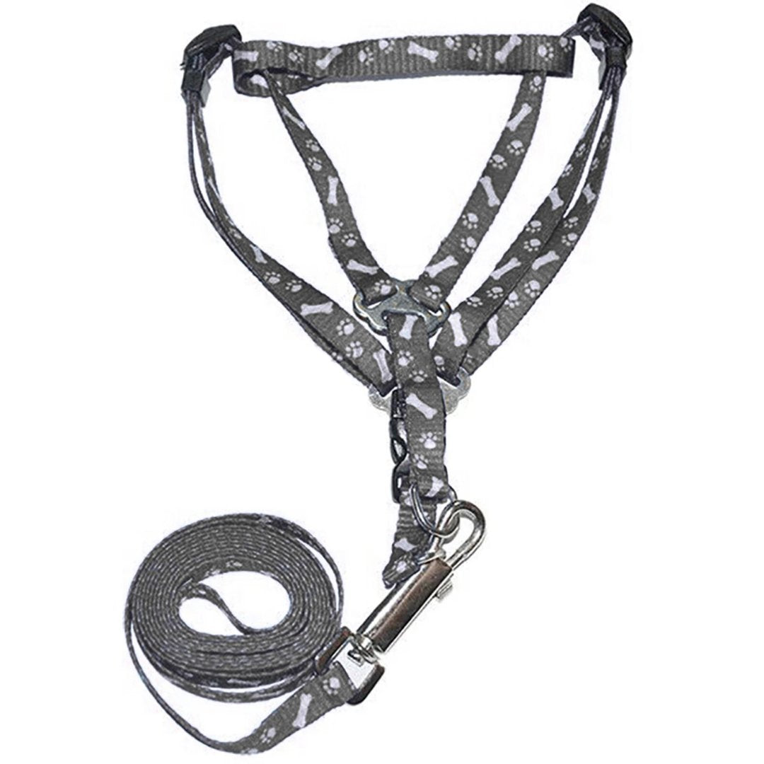Bone Paw Printing Dog Harness with Leash for Puppies, Dogs & Cats