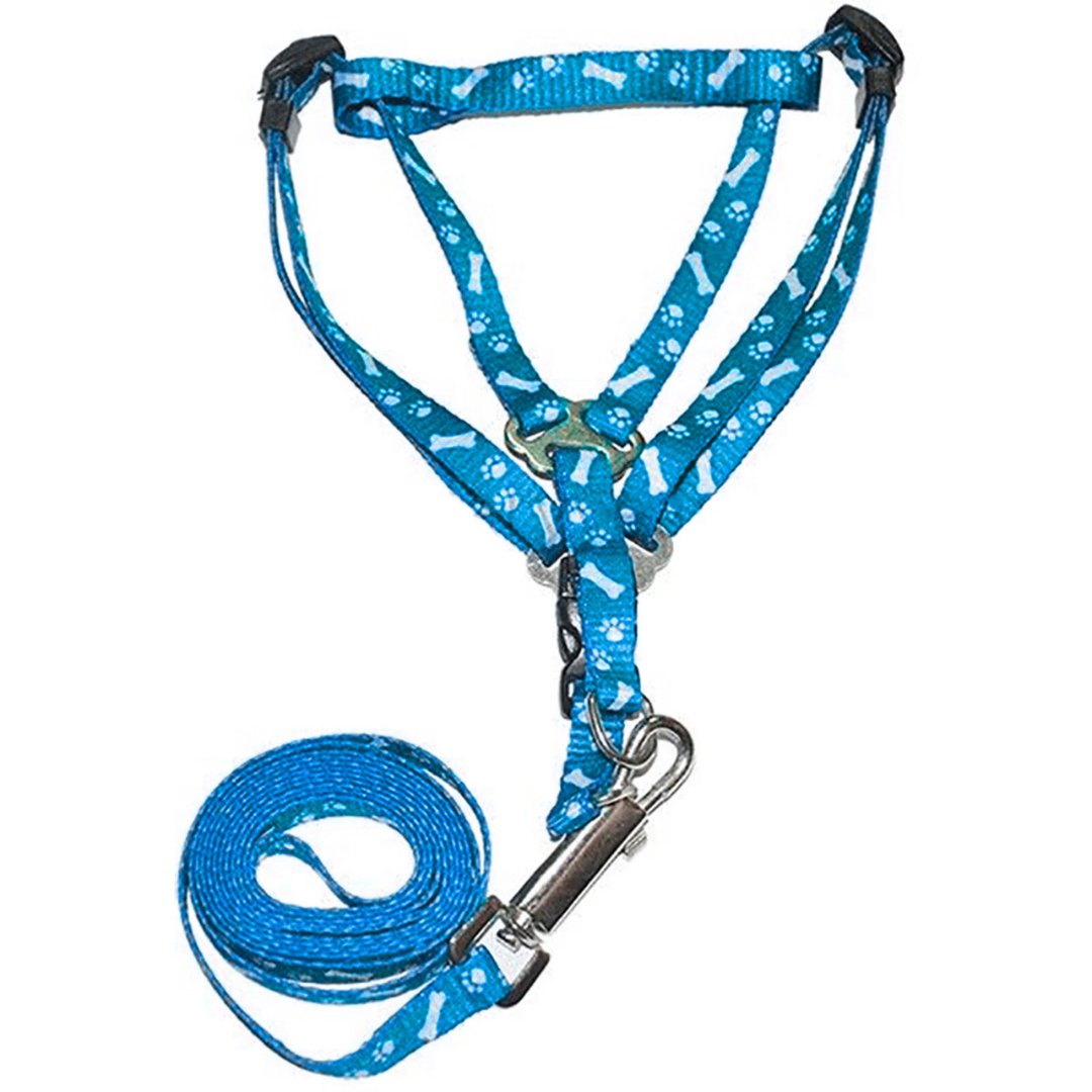 Bone Paw Printing Dog Harness with Leash for Puppies, Dogs & Cats