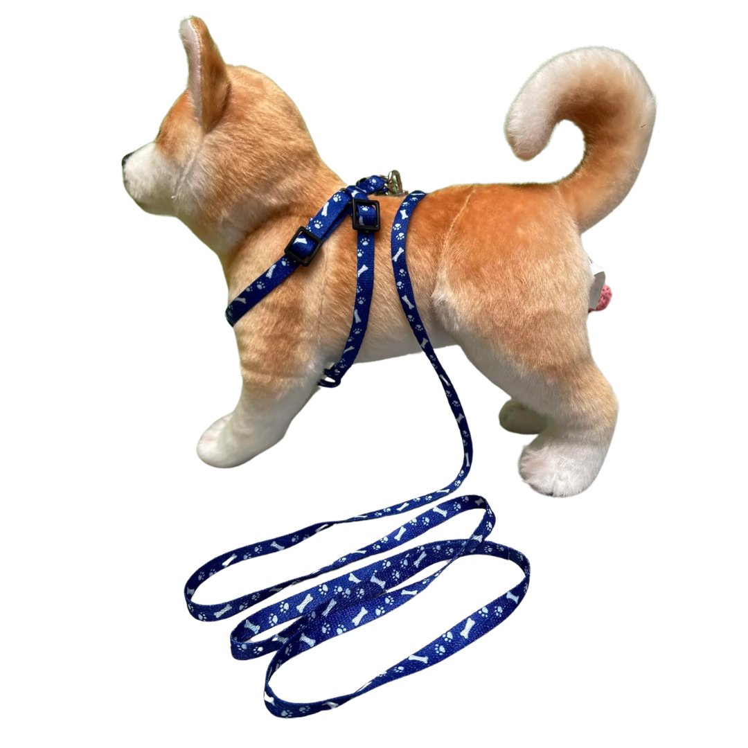 Bone Paw Printing Dog Harness with Leash for Puppies, Dogs & Cats