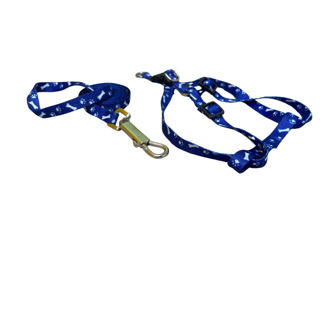 Bone Paw Printing Dog Harness with Leash for Puppies, Dogs & Cats