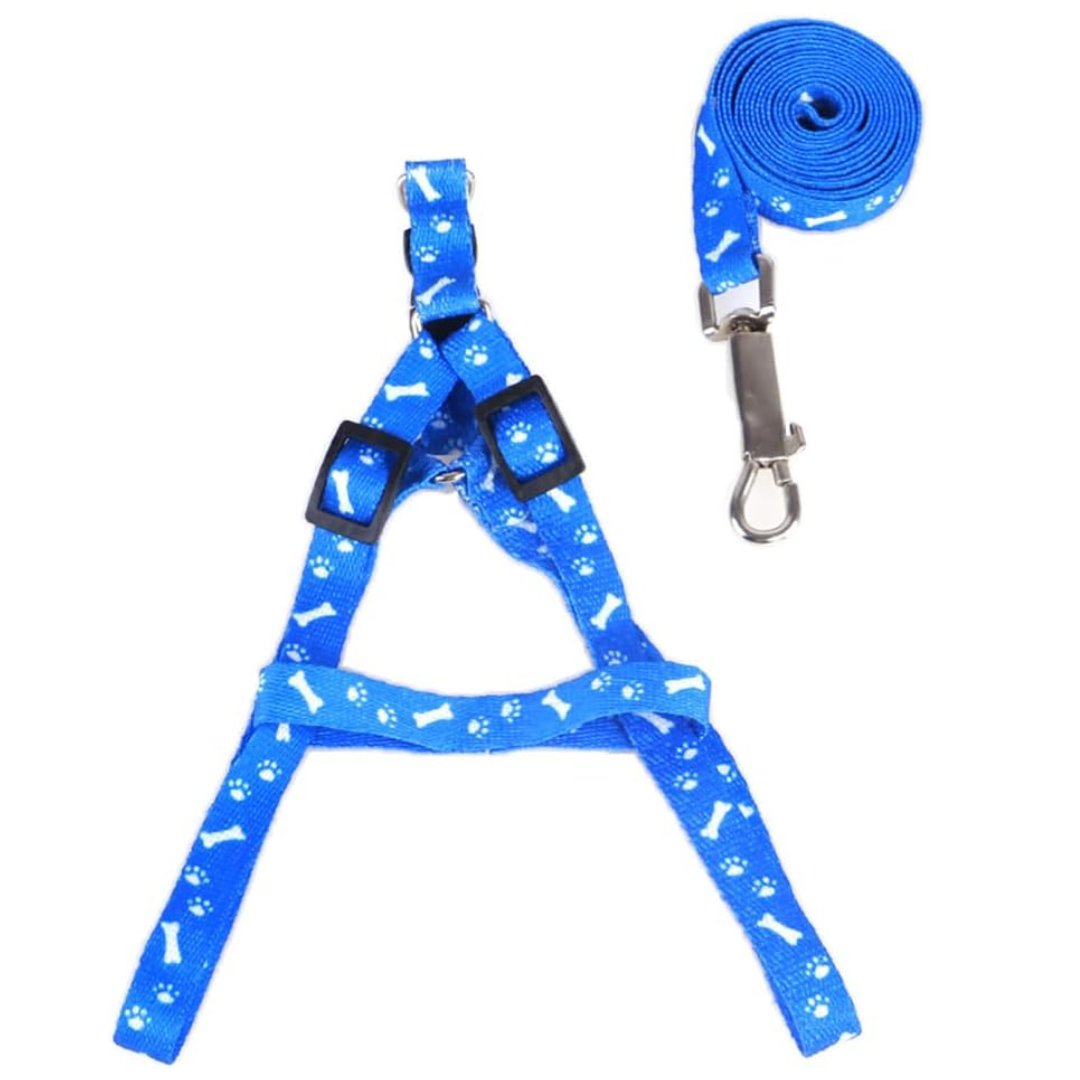 Bone Paw Printing Dog Harness with Leash for Puppies, Dogs & Cats