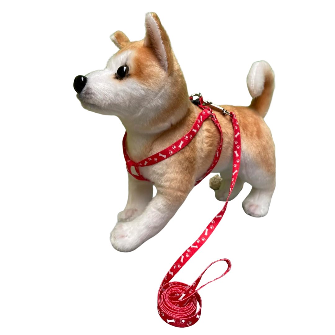 Bone Paw Printing Dog Harness with Leash for Puppies, Dogs & Cats