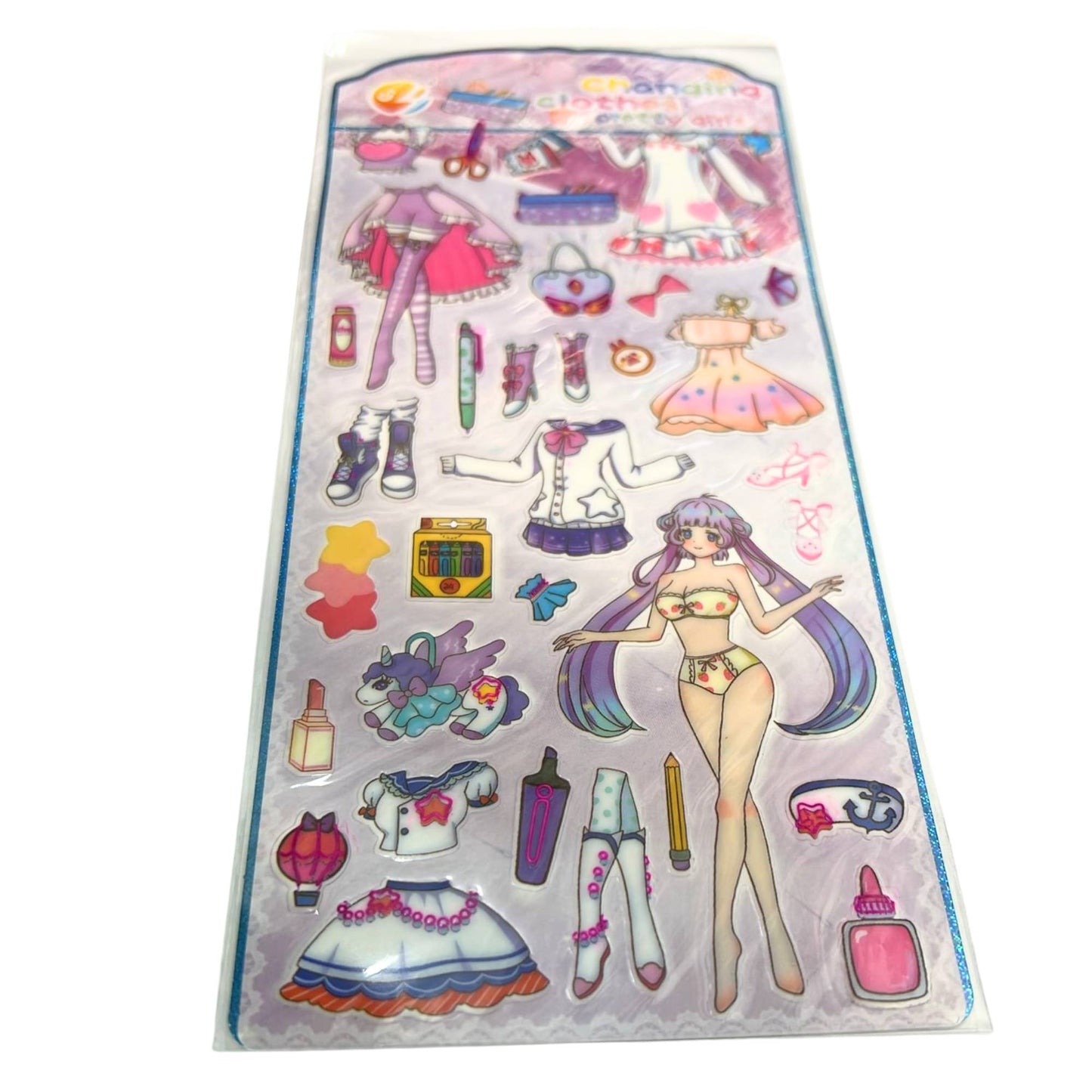 Changing Clothes Pretty Girl Stickers: 1 Pack DIY School Stickers size and feature image