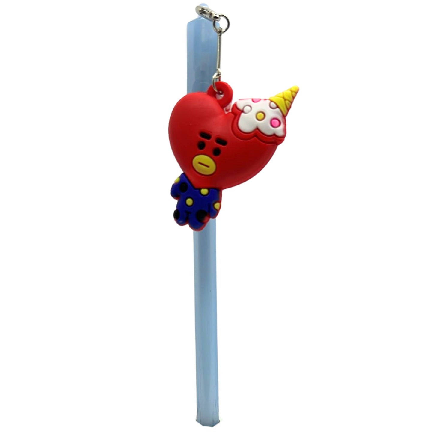 Ballpoint Pen with Stuffed Heart and Child Face Chain