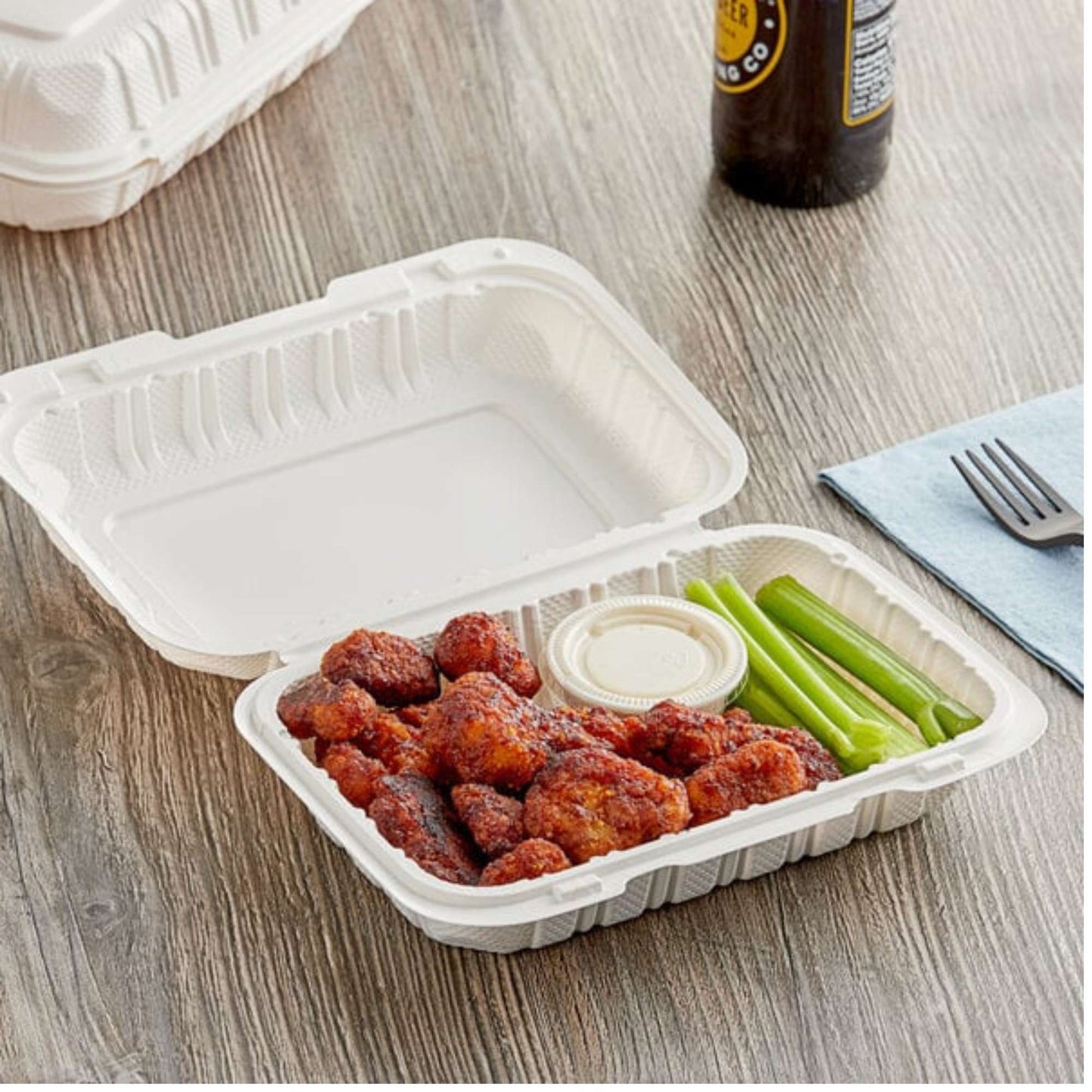 Eco Friendly Microwavable , Food Containers with Clamshell Hinged Lid