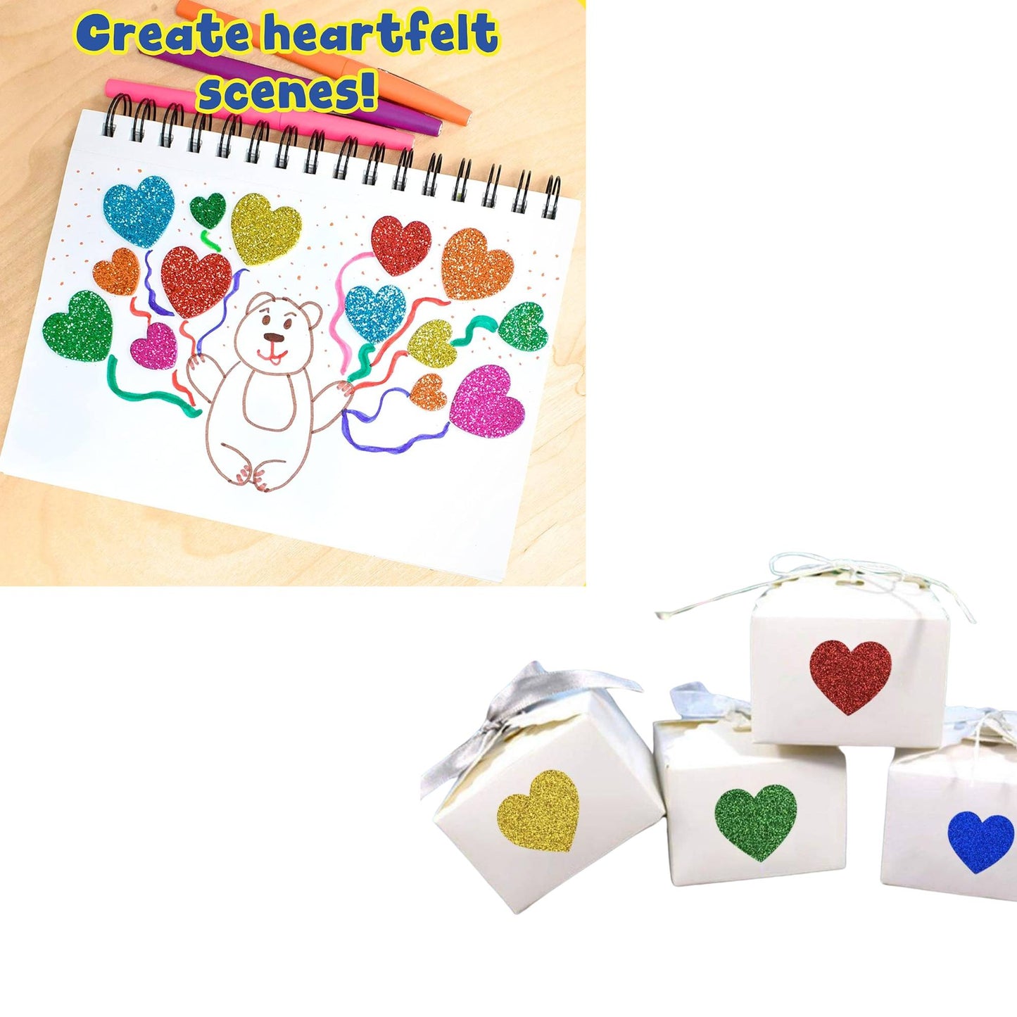 3 Sizes Glitter Foam Heart Stickers: 60 Pack Glitter Foam Stickers DIY lifestyle use image