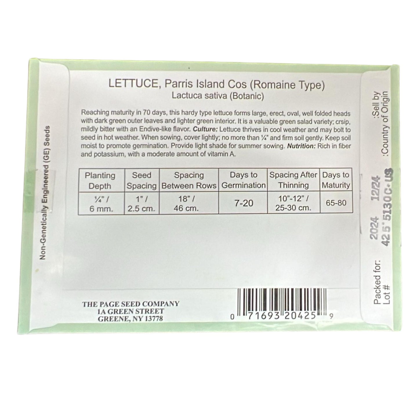 Valley Greene 350mg Lettuce Seeds – Parris Island Cos