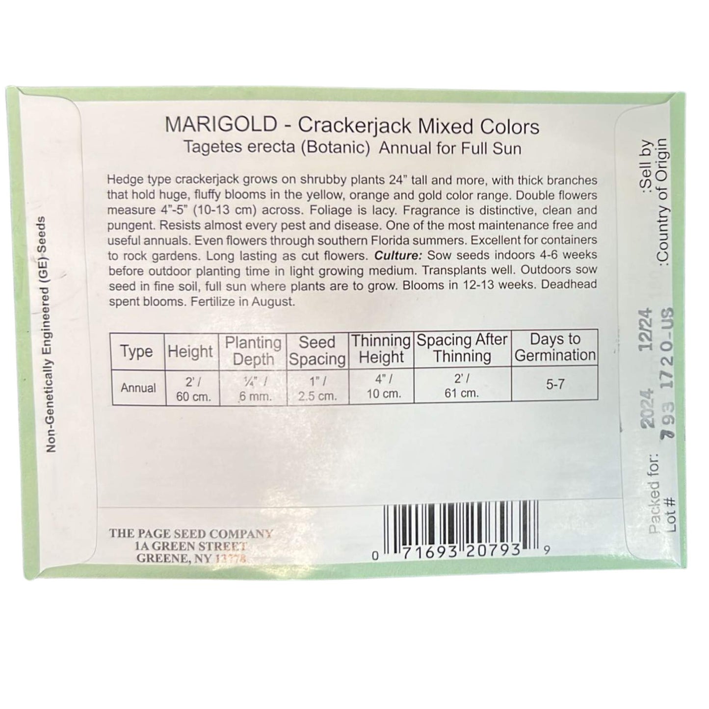 Valley Greene 250mg Marigold Seeds Crackerjack Mixed Colors: 2 Pack size and feature image