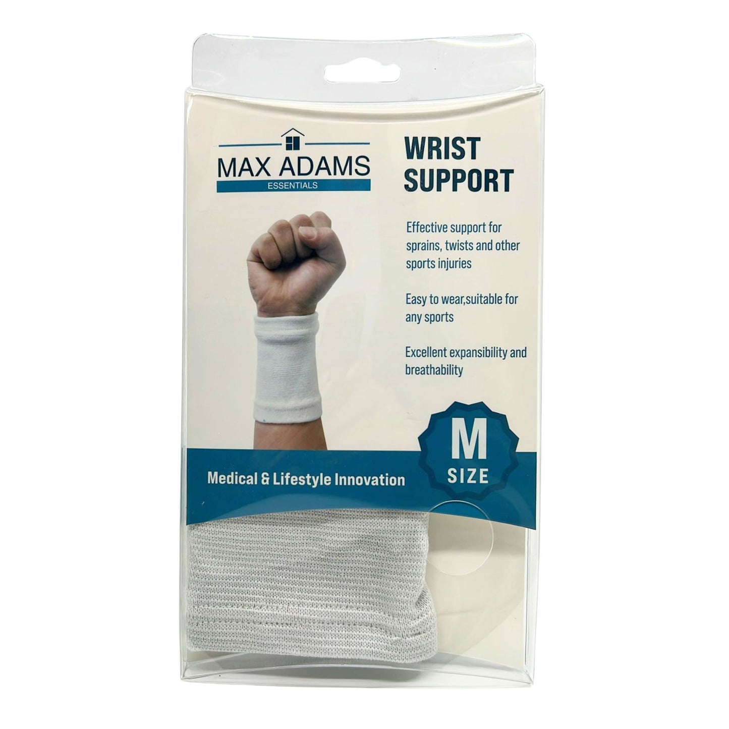 Max Adams Essentials White Stretchable Wrist Support