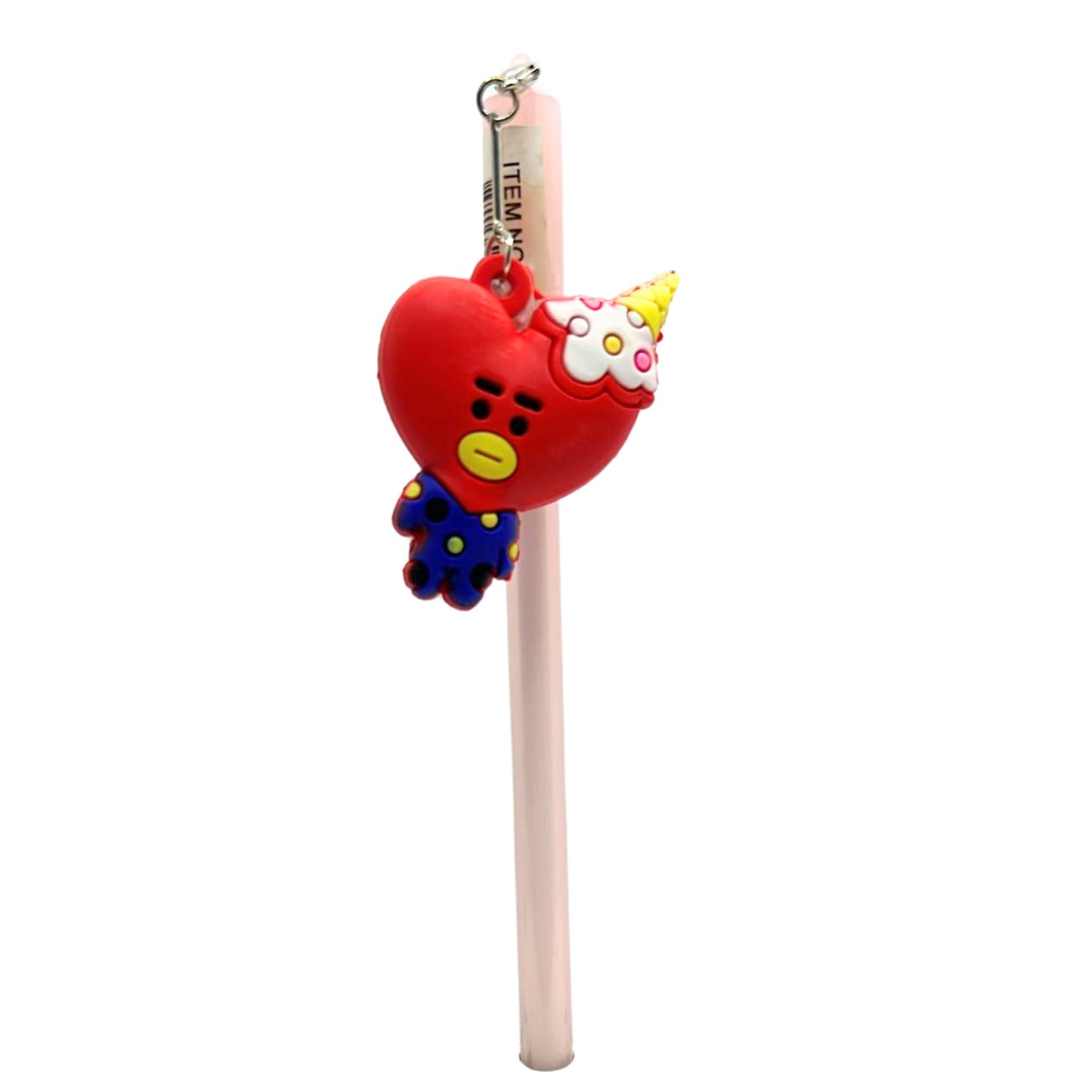 Ballpoint Pen with Stuffed Heart and Child Face Chain