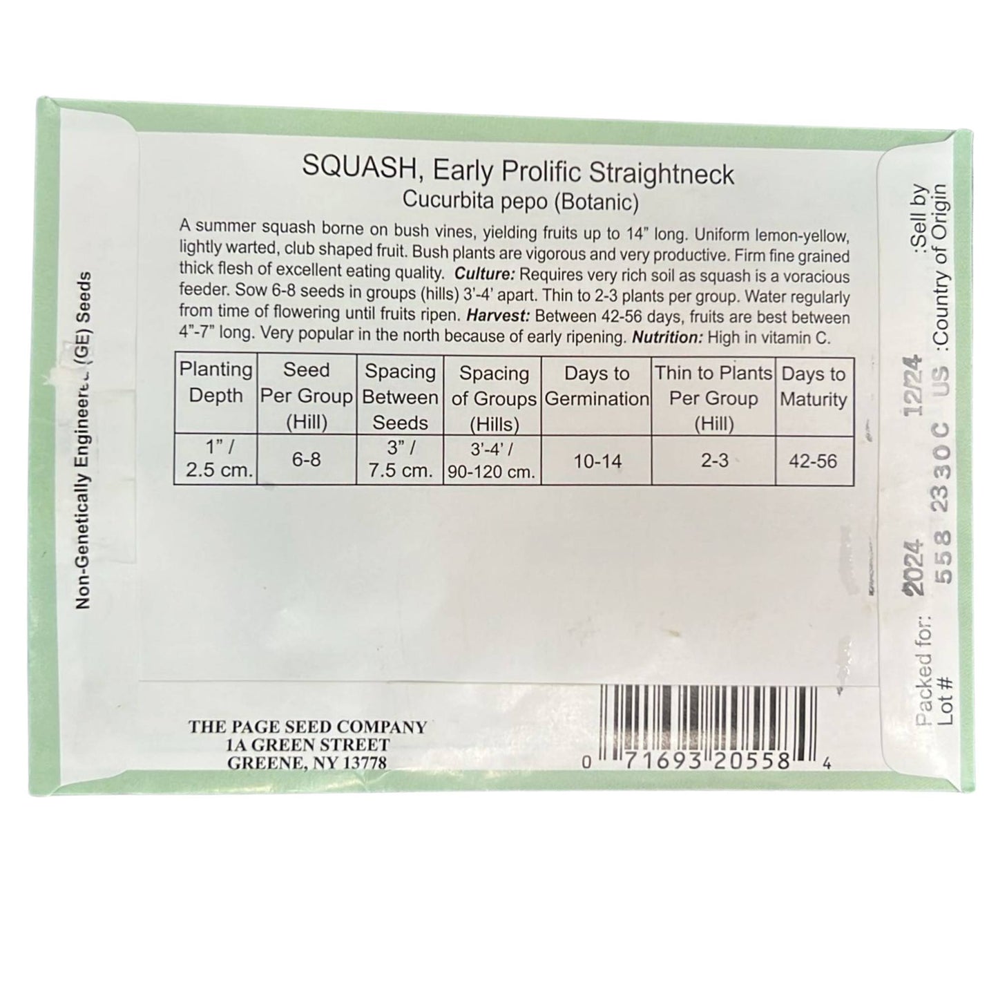 Valley Greene 1g Squash Early Prolific Straightneck Seeds