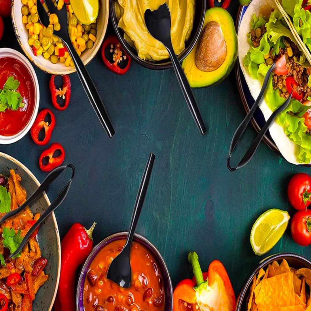 Plastic Serving Utensils, Heavy Duty Black Disposable-COMBO