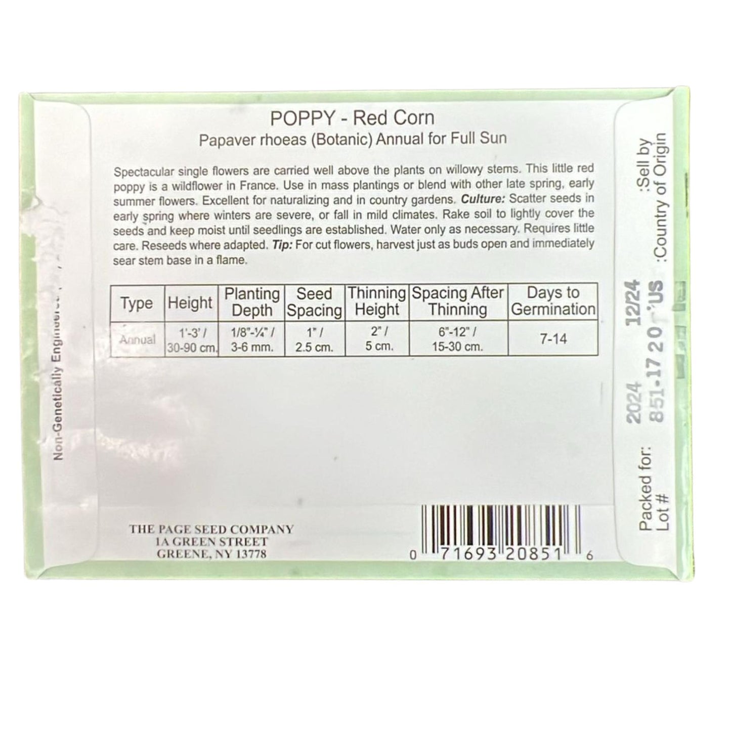 Valley Greene 100mg Red Corn Poppy Seeds