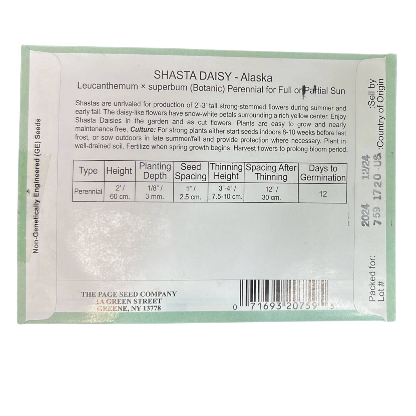Valley Greene 150mg Shasta Daisy Alaska Seeds