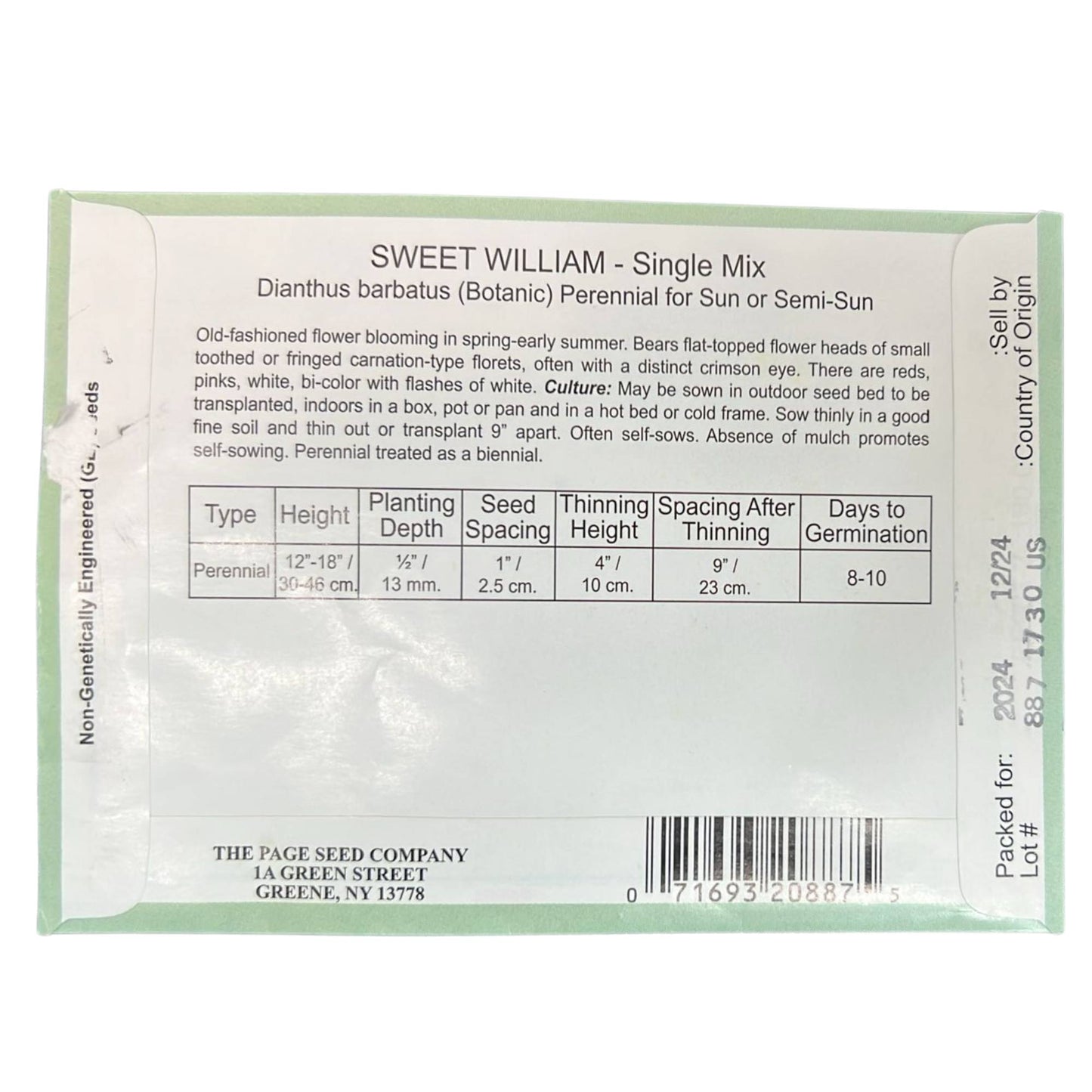Valley Greene 175mg Sweet William Seeds–Single Color