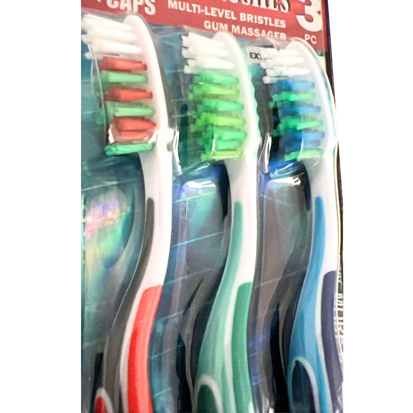Toothbrushes Set of Multi-level Medium Bristles with Grippers and Cap