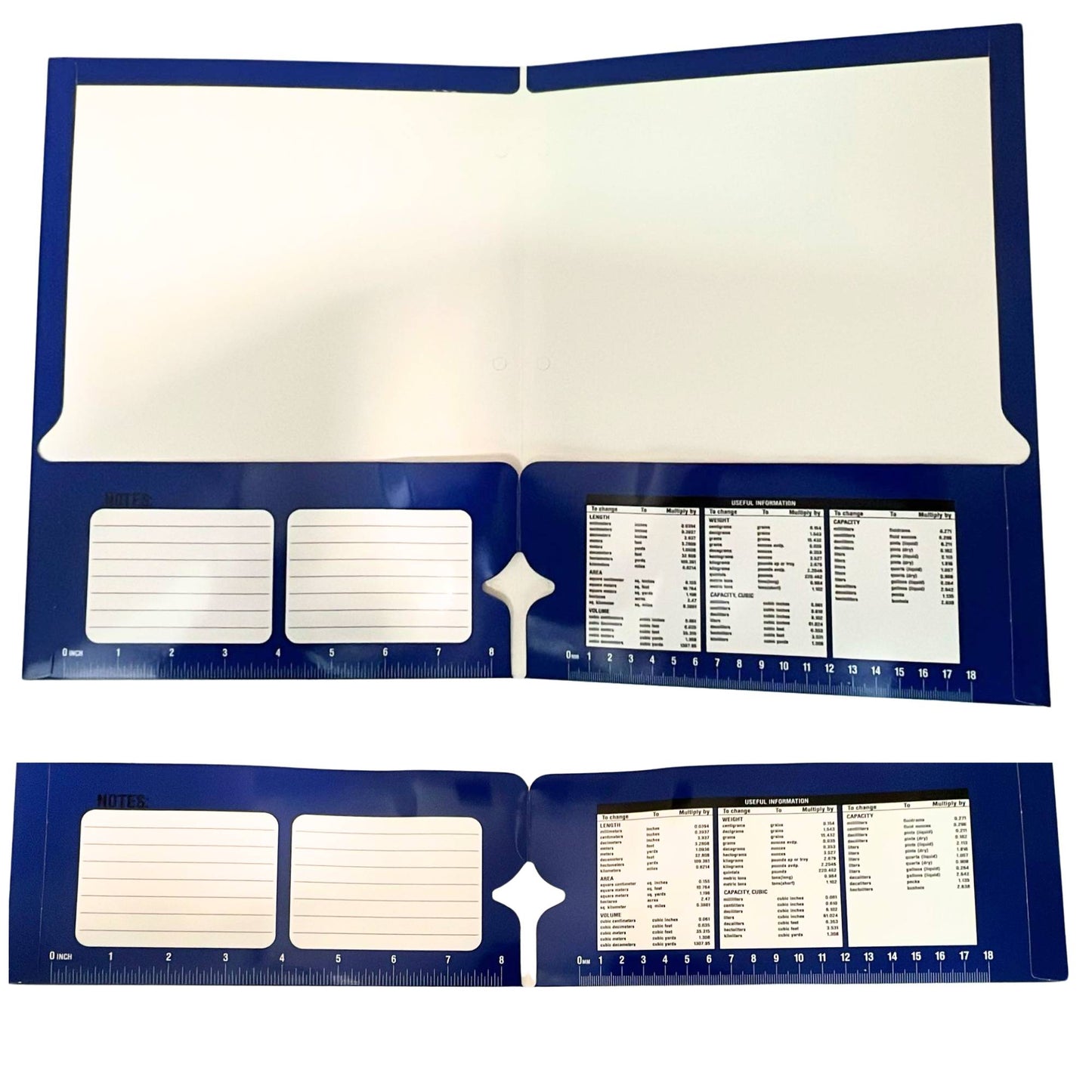 Two Pocket Folder with Useful Information, Notes Section, and Built-In Ruler