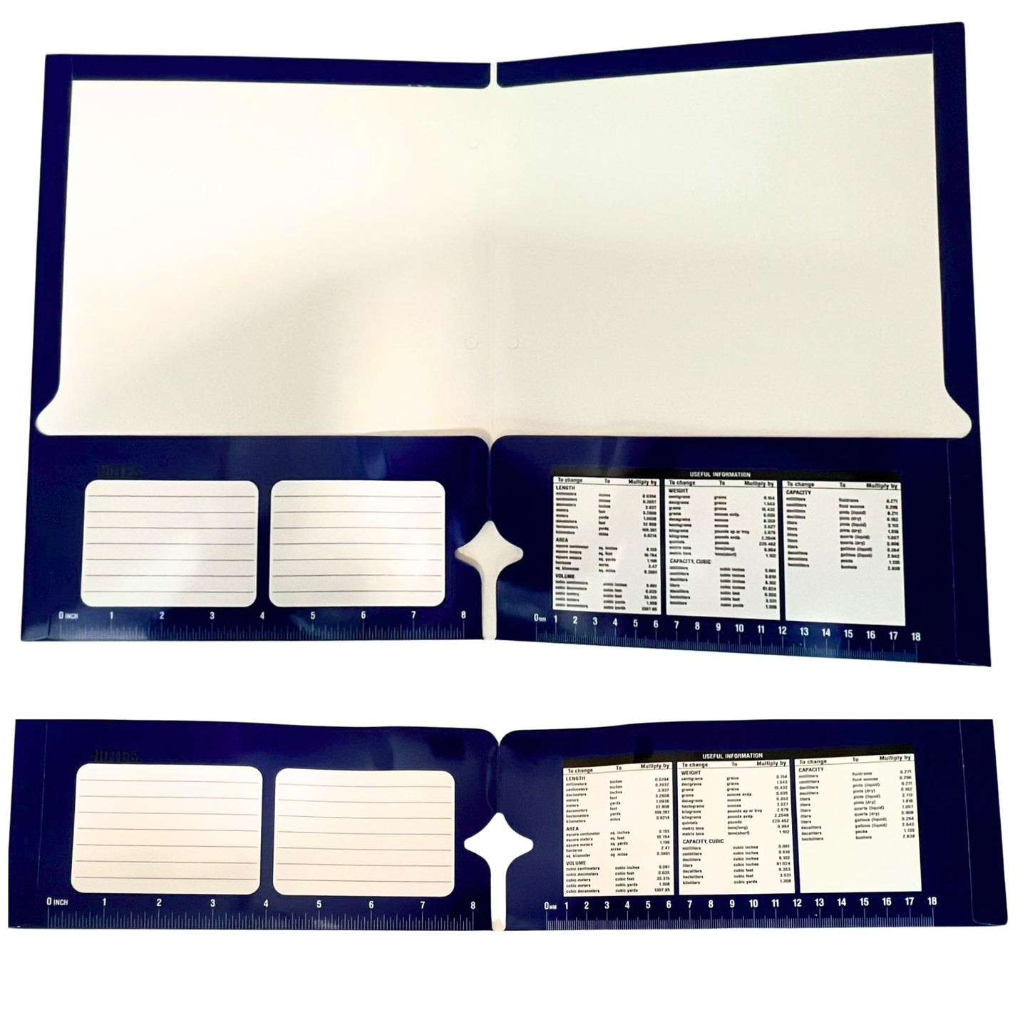 Two Pocket Folder with Useful Information, Notes Section, and Built-In Ruler