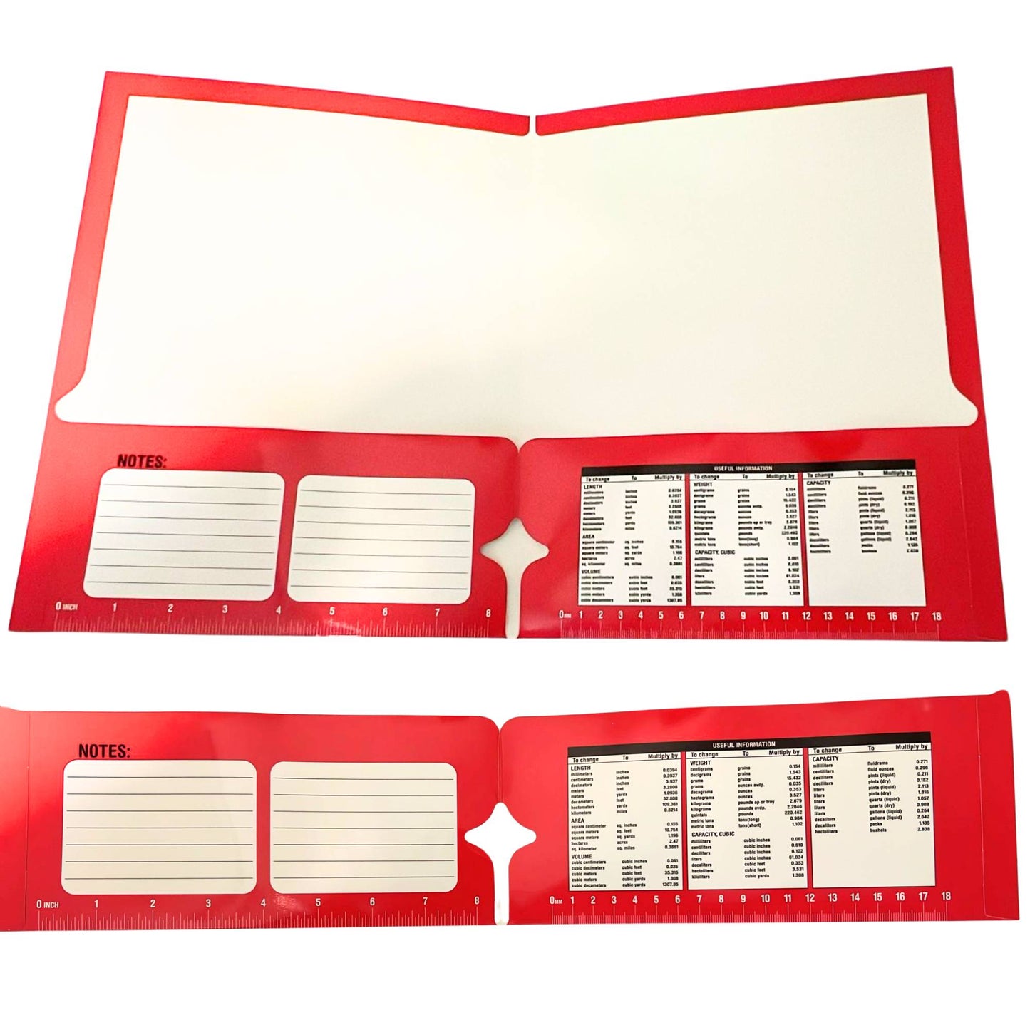 Two Pocket Folder with Useful Information, Notes Section, and Built-In Ruler