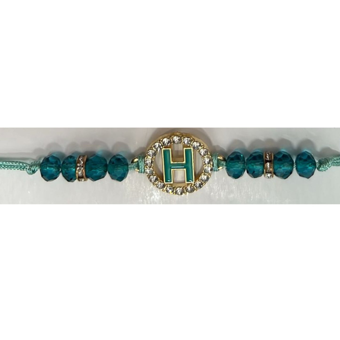 Unisex Beaded Colored Bracelet with Gold Rhinestone Alphabet Letters