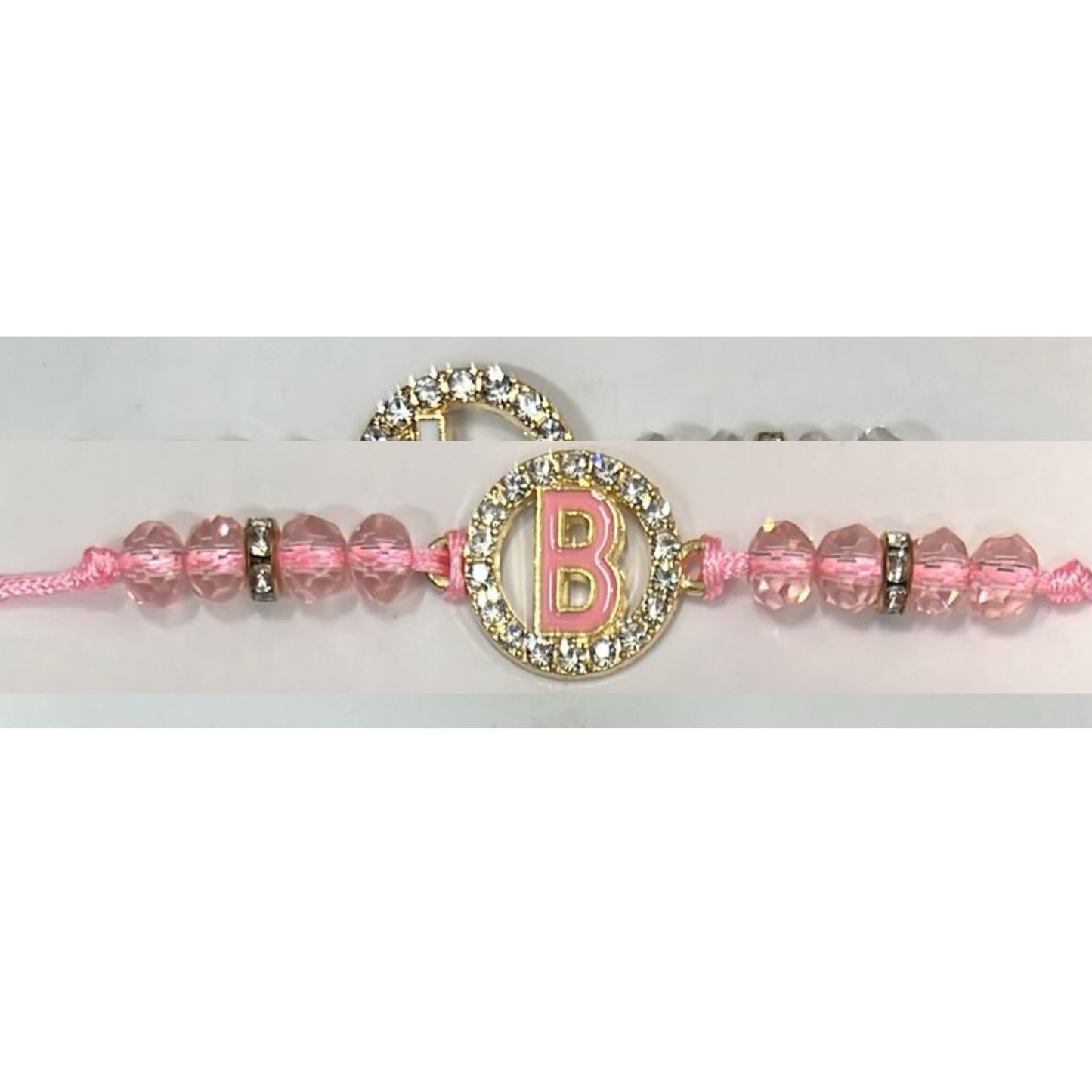 Unisex Beaded Colored Bracelet with Gold Rhinestone Alphabet Letters