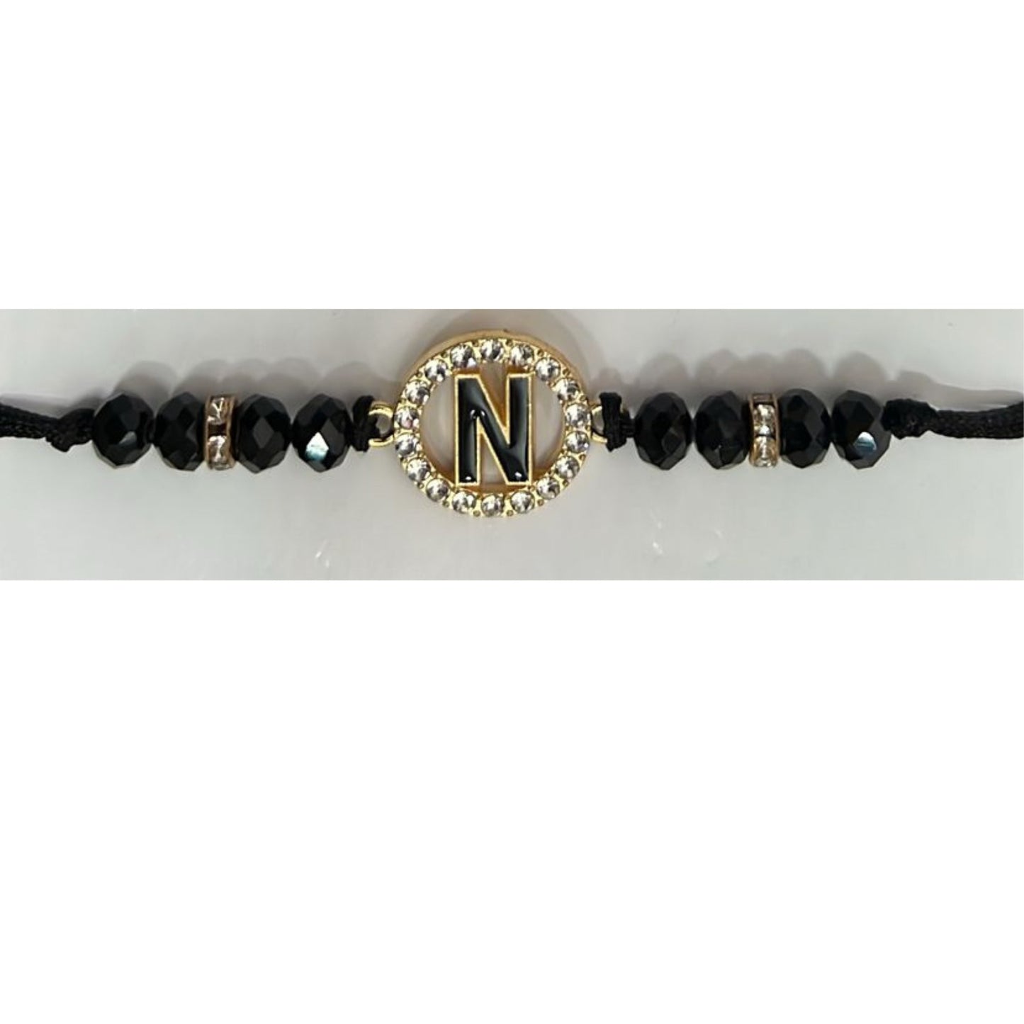 Unisex Beaded Colored Bracelet with Gold Rhinestone Alphabet Letters