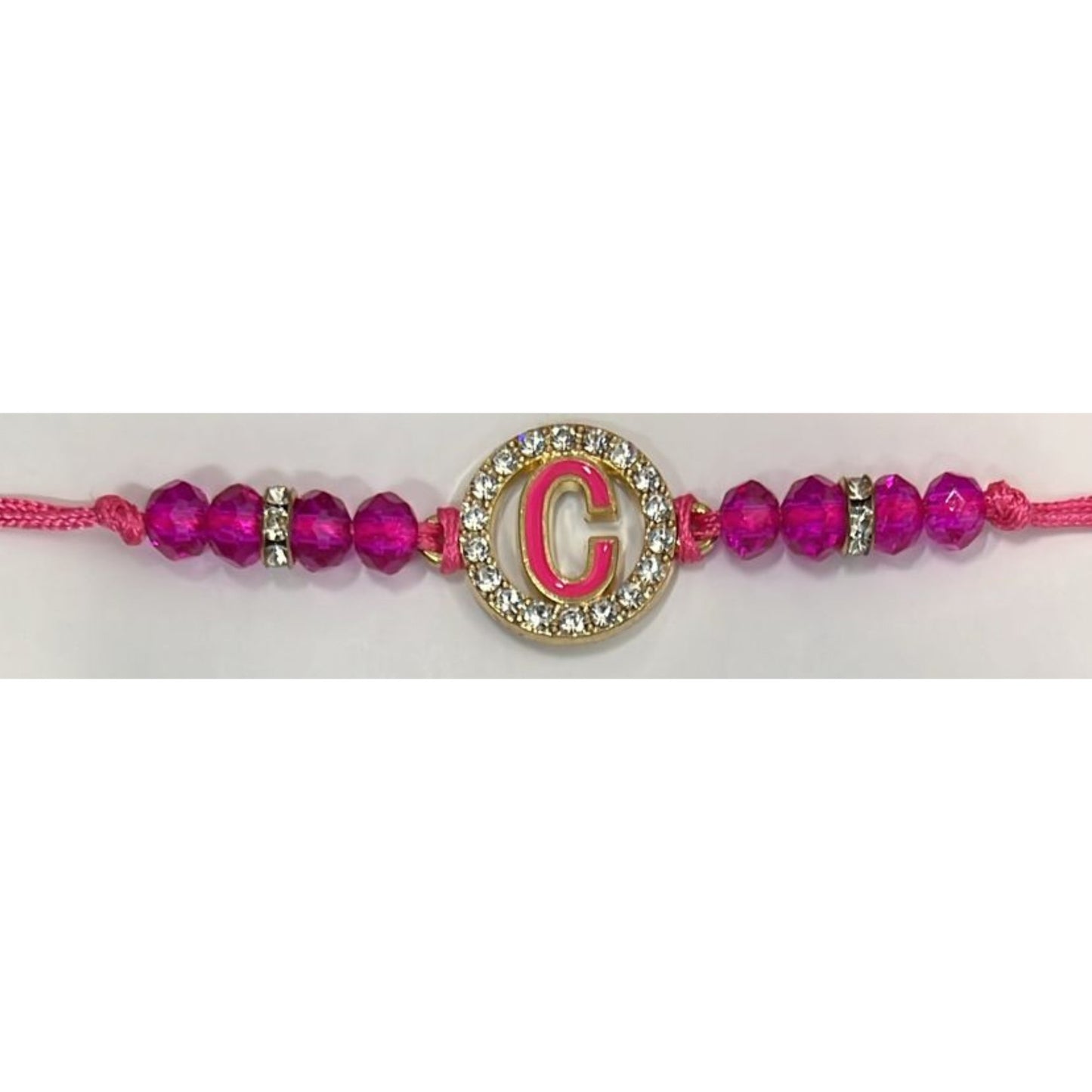 Unisex Beaded Colored Bracelet with Gold Rhinestone Alphabet Letters