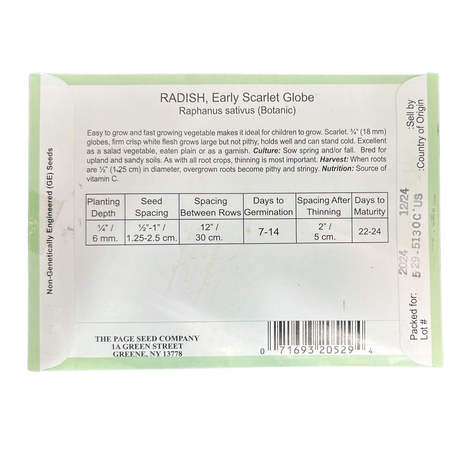 Valley Greene 1g Radish Early Scarlet Globe Seeds