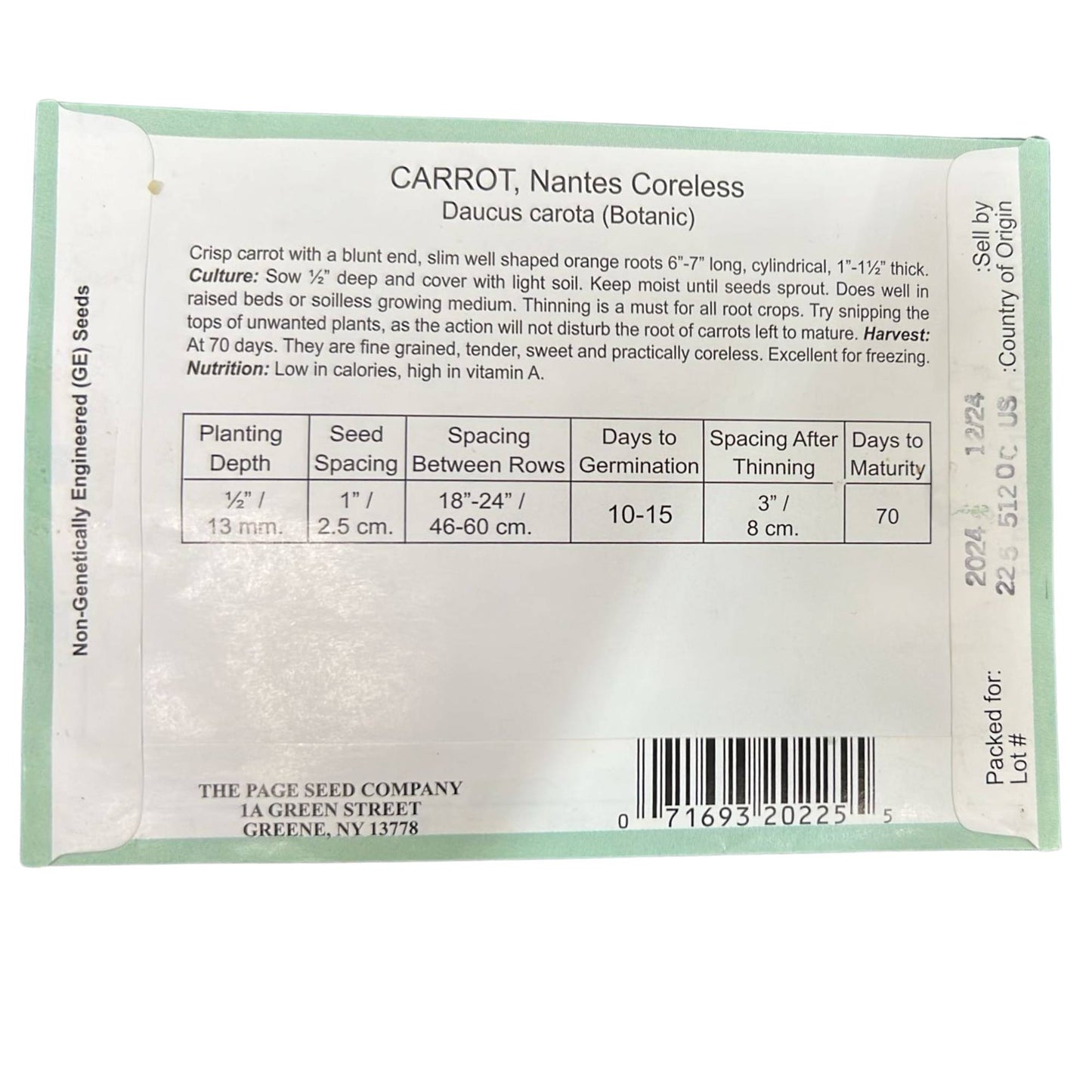 Valley Greene 300mg Carrot Nantes Coreless Seeds