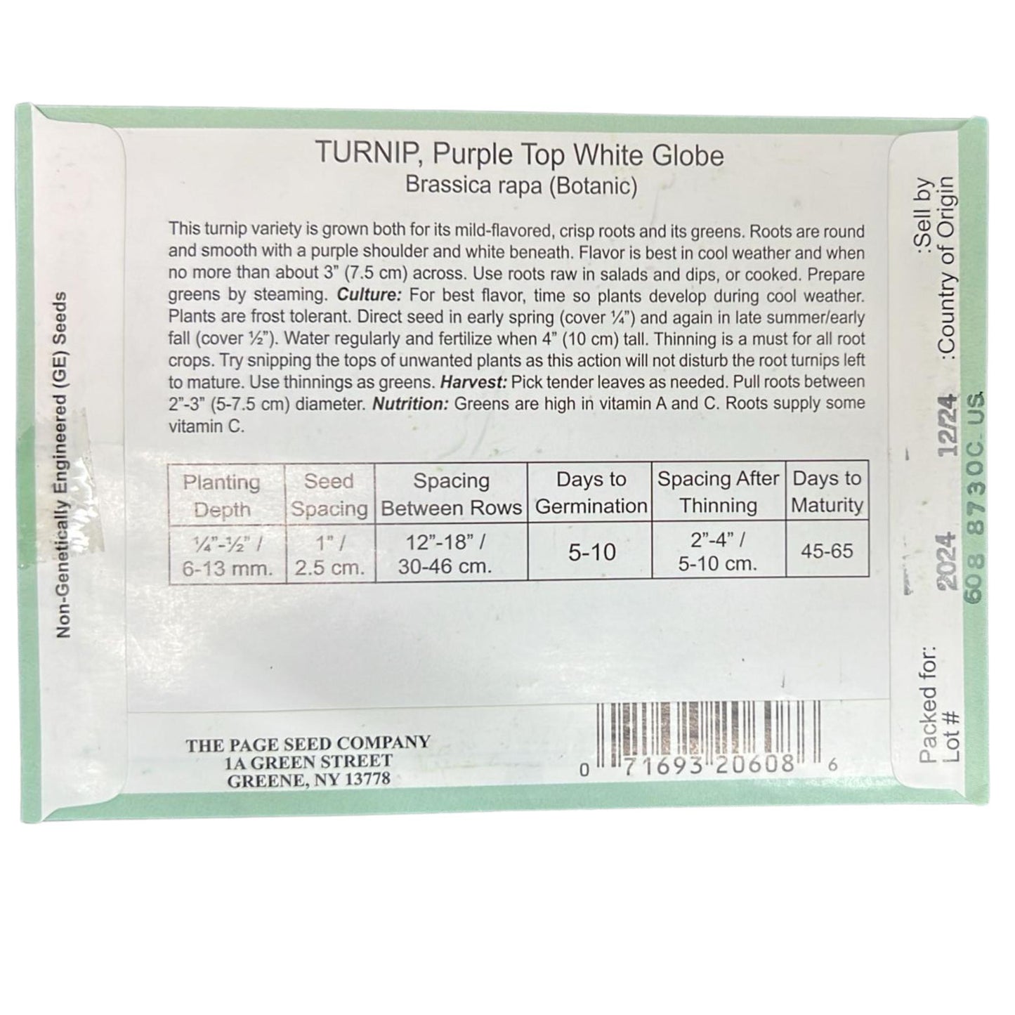 Valley Greene 400mg Turnip Seeds. Purple Top White Globe Variety