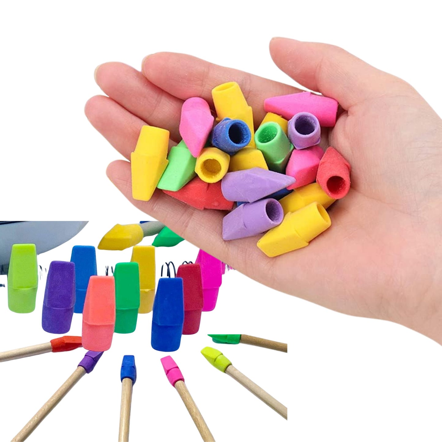 Wedge Shape Cap Erasers Replaces Worn Out Pencil Erasers: 50 Pack lifestyle use image