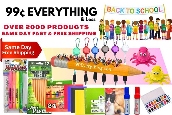 Back to School Banner with School Supplies, Pens, Pencils, and Same Day Free Shipping