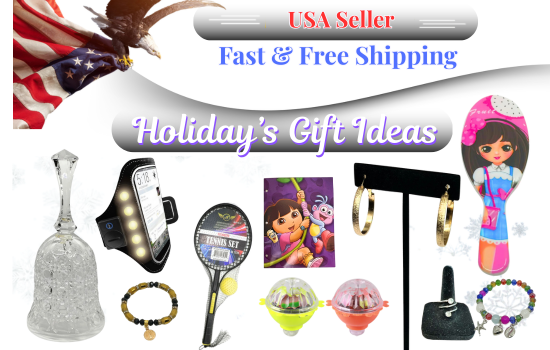Holiday Gift Ideas Banner with Fast & Free Shipping and Assorted Gifts