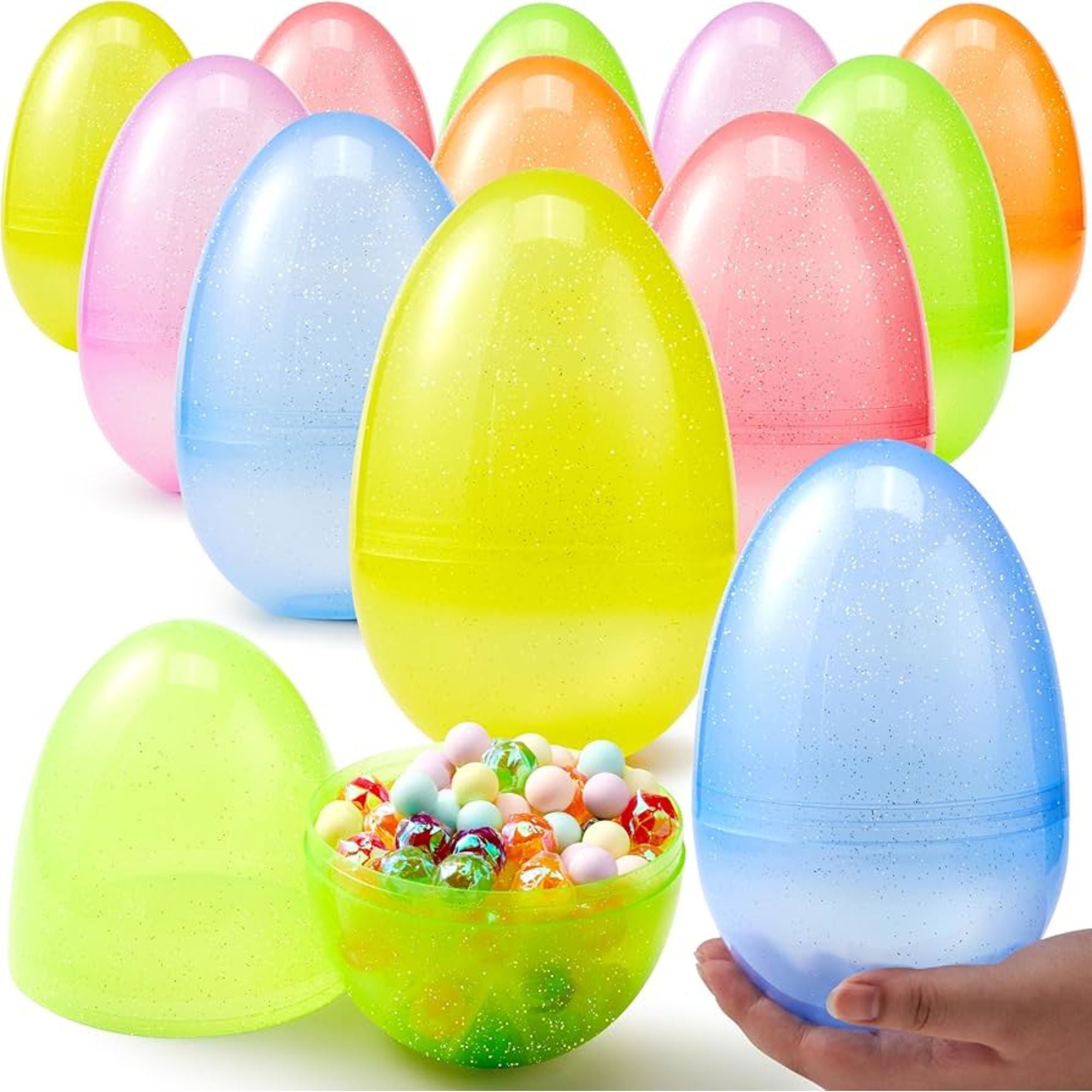 Colorful Fillable Easter Eggs for Candy, Toys & Easter Egg Hunt Party Favors on White Background