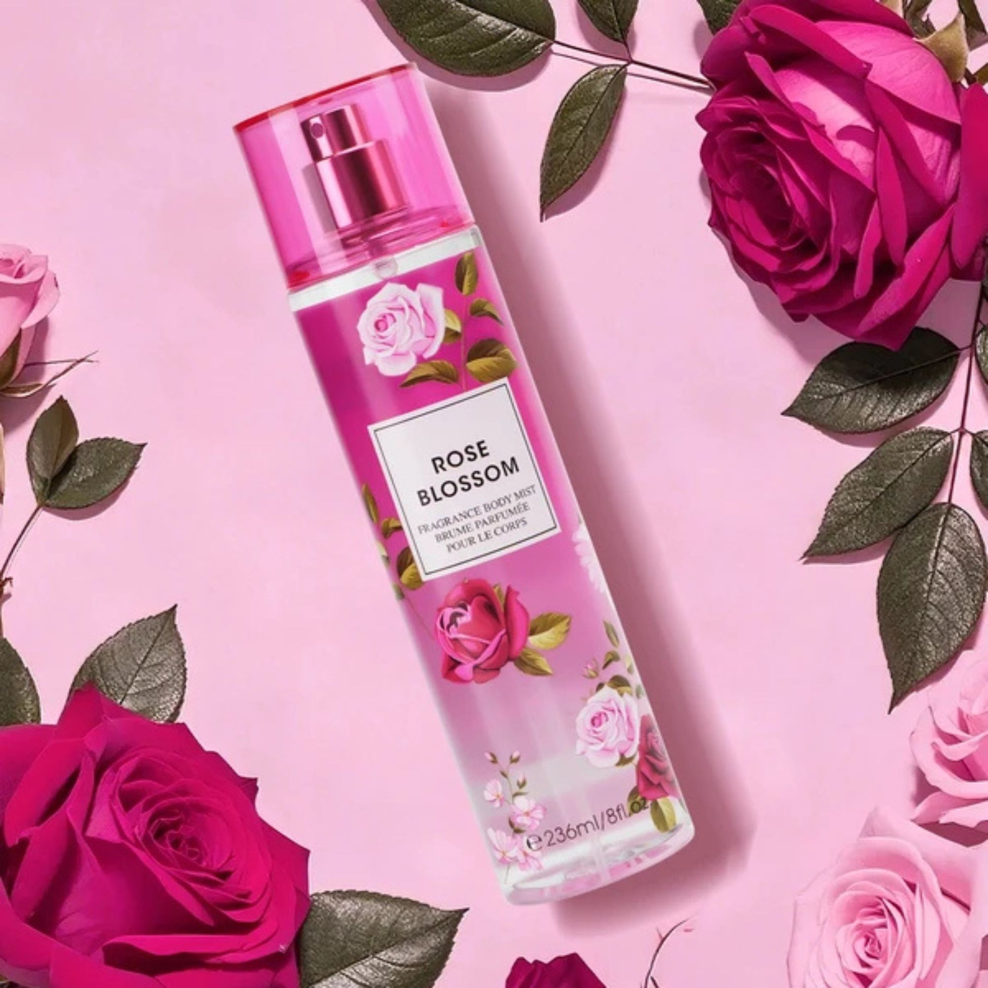 Rose Blossom Women’s Fragrance Body Mist offers a soft and refreshing floral scent.